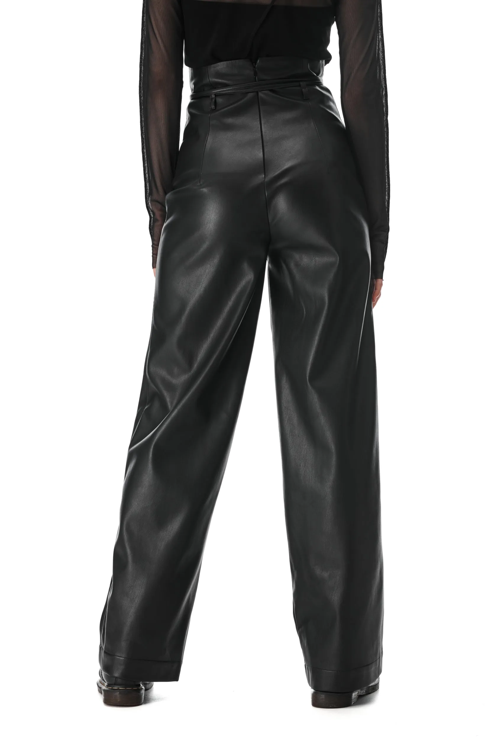 Black Faux Leather V-cut Pants sold by MDNT:45 product image thumbnail 2