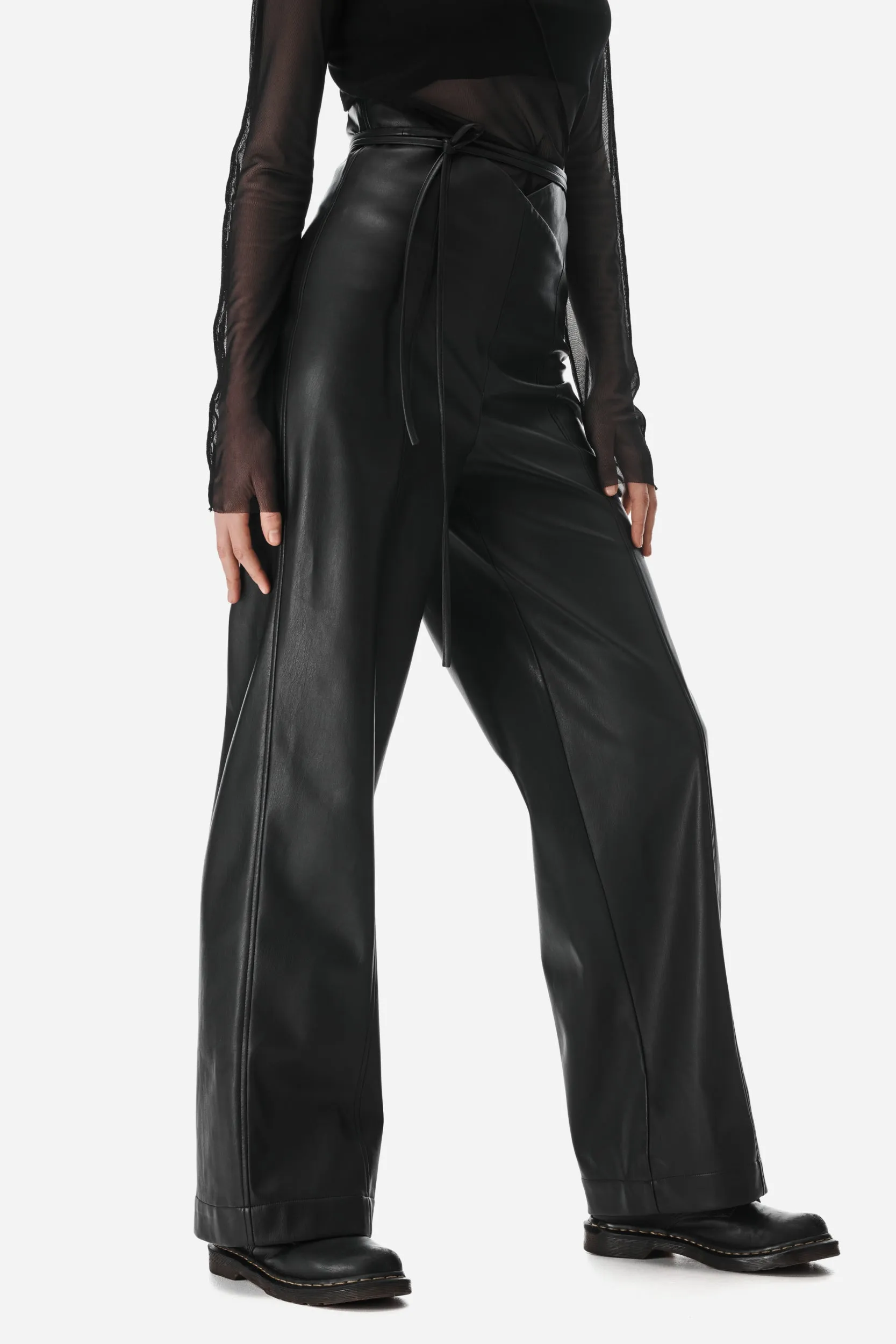 Black Faux Leather V-cut Pants sold by MDNT:45 product image thumbnail 3
