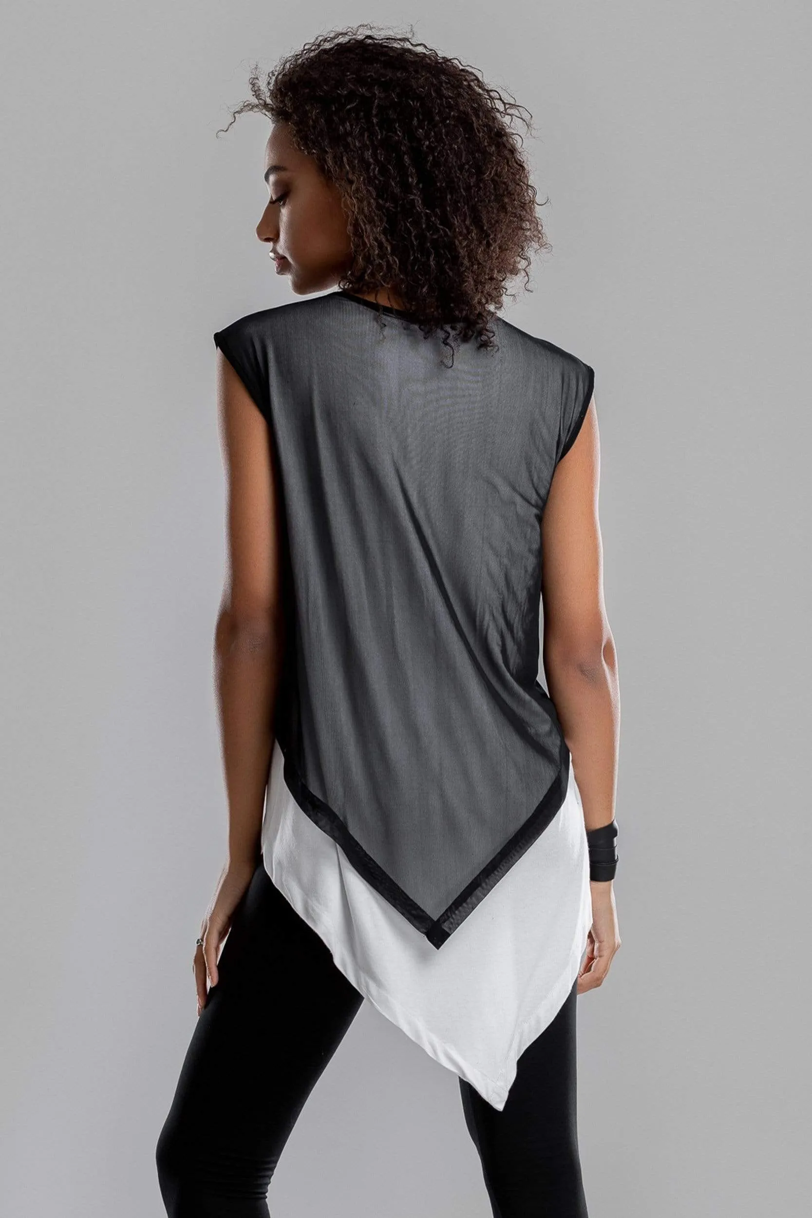 Asymmetrical white shirt with black mesh top sold by MDNT:45 product image thumbnail 4