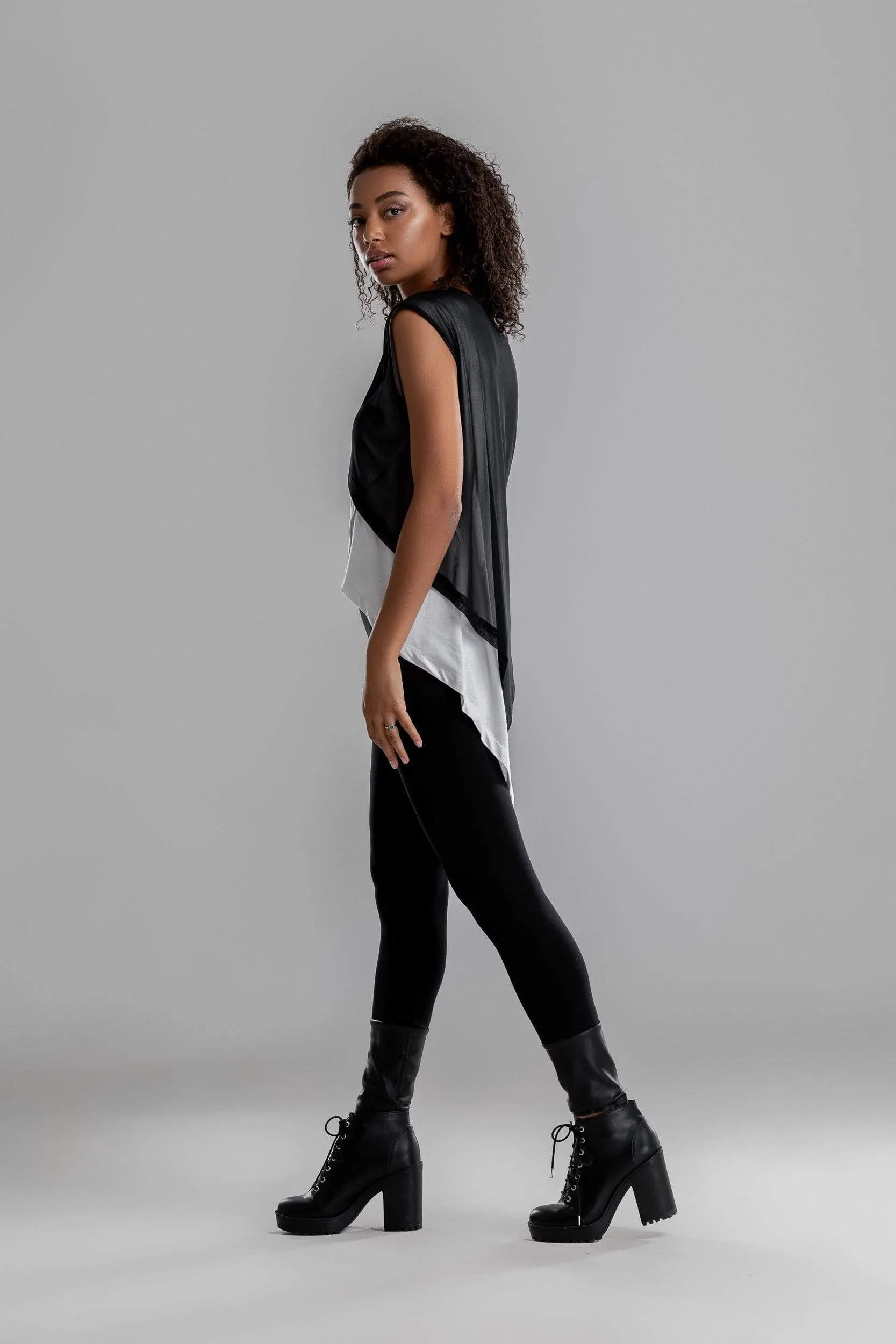Asymmetrical white shirt with black mesh top sold by MDNT:45 product image thumbnail 5