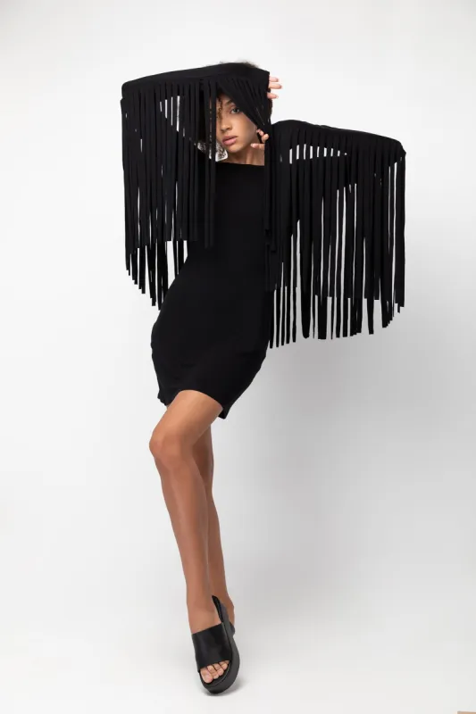 Fringe Mini Dress Black sold by MDNT:45