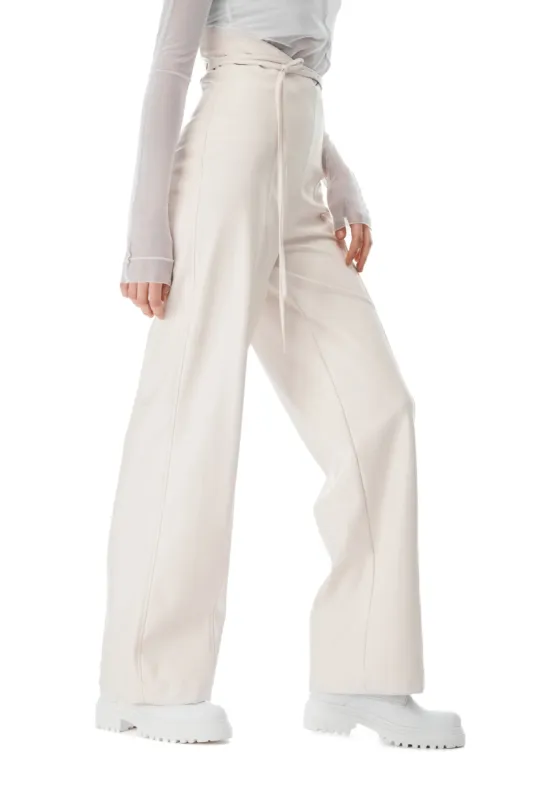 White Faux Leather V-cut Pants sold by MDNT:45