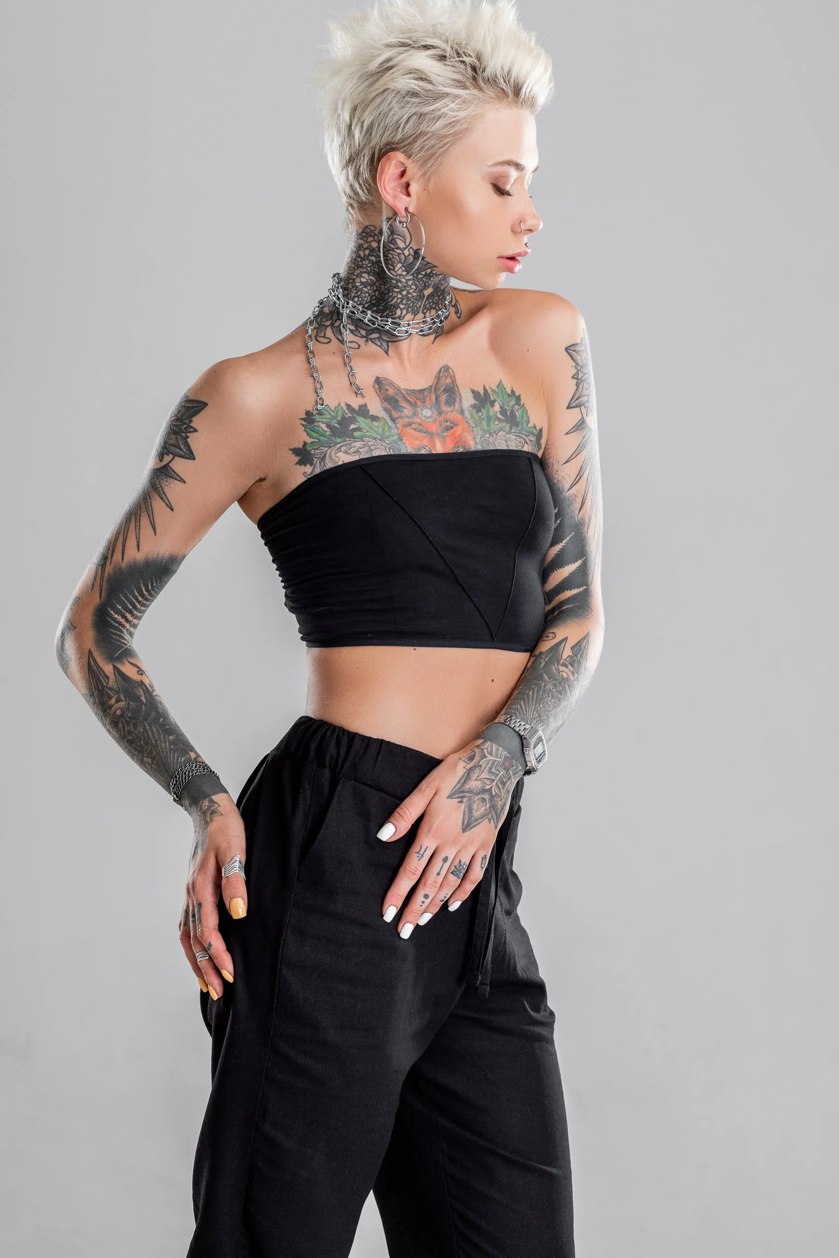 Black tube crop top sold by MDNT:45