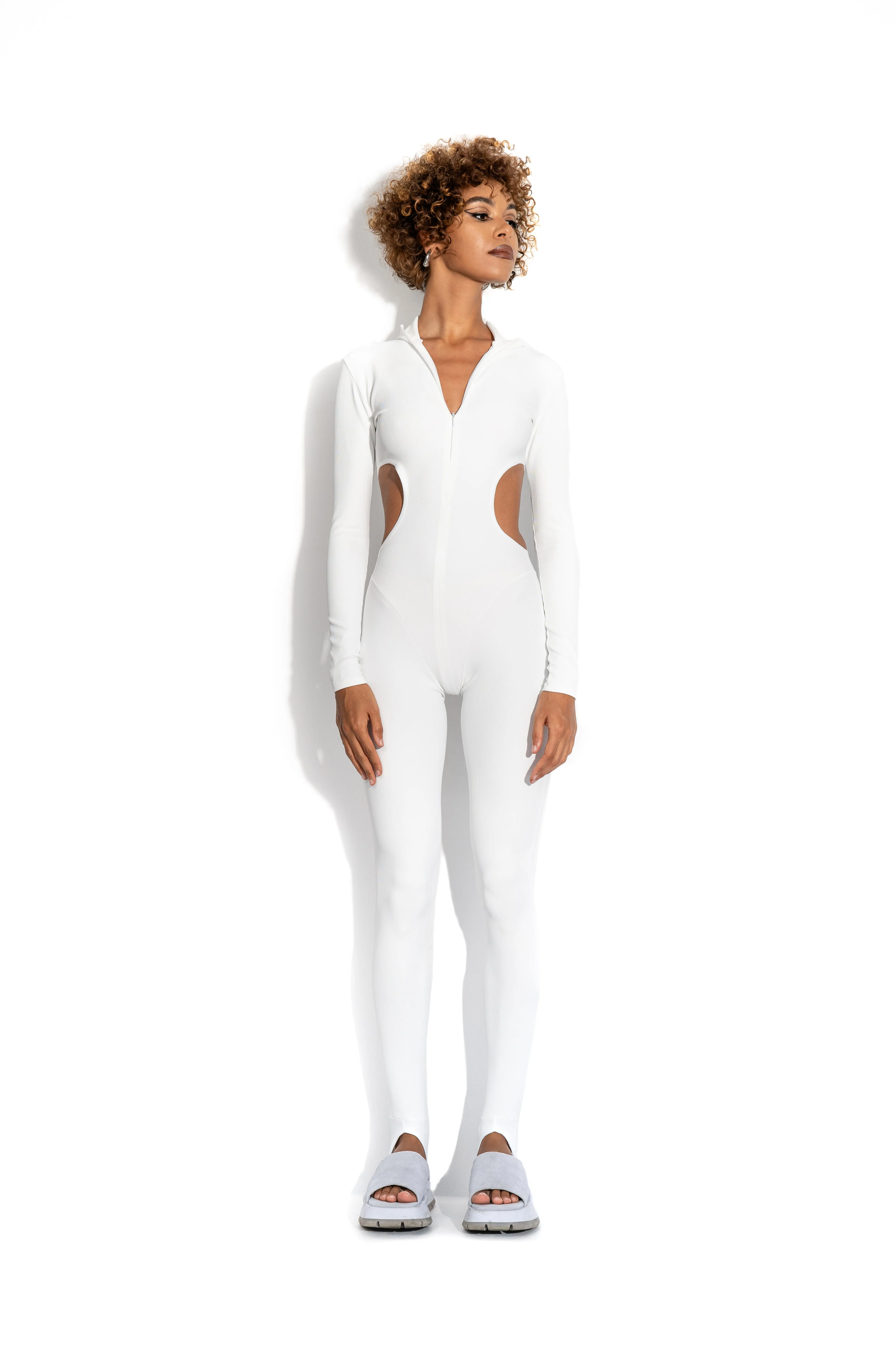 White cutout hooded bodysuit sold by MDNT:45 product image thumbnail 4