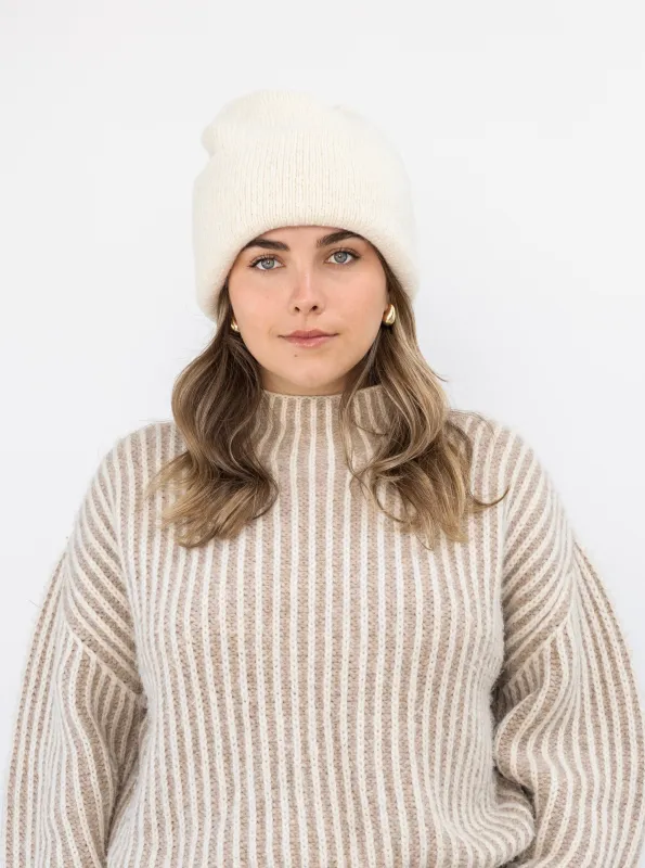 Parker Oversized Beanie in Cream sold by Jones