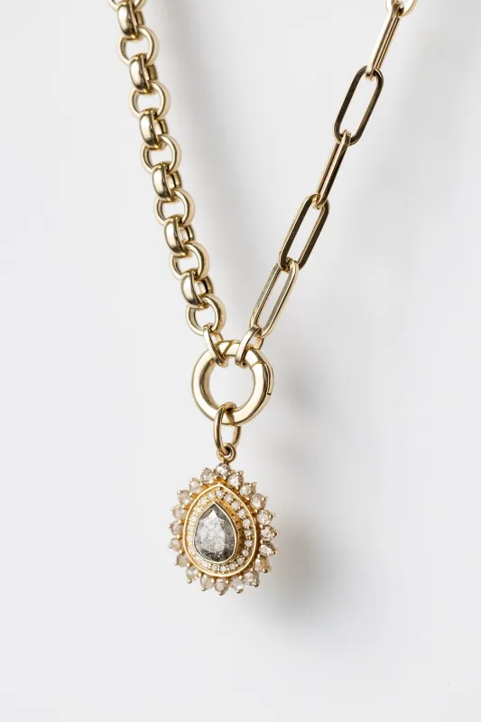 14K Salt + Pepper Pear Cut Diamond Charm made by Jones