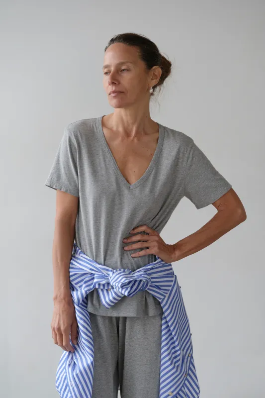 The Jersey Relaxed V-Neck - Heather Grey sold by Jones