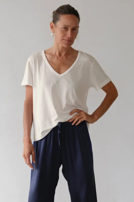 The Jersey Relaxed V-Neck - Creme sold by Jones