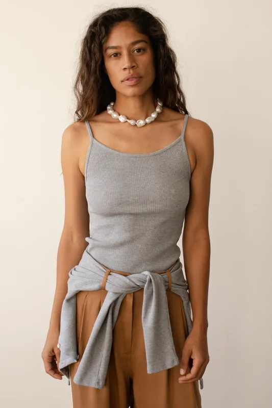The Rib Spaghetti Tank - Heather Grey sold by Jones