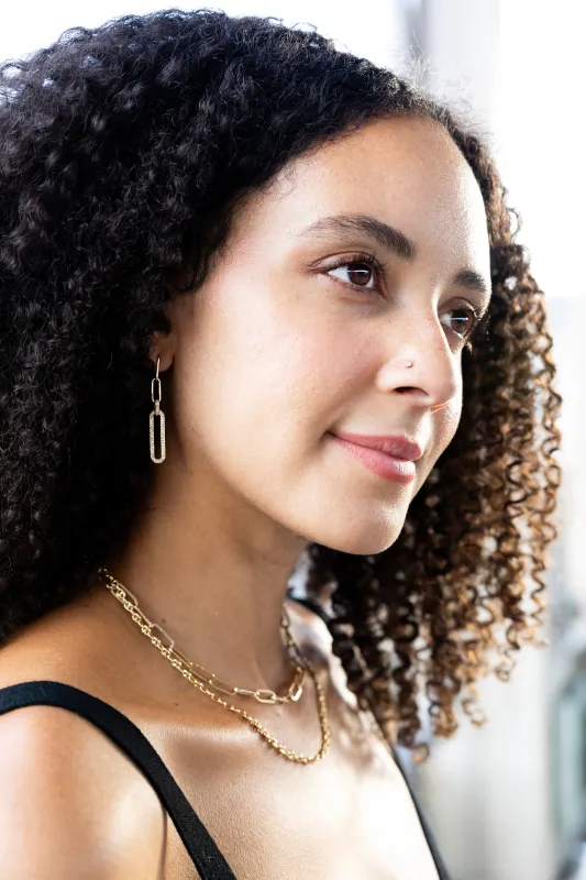 14K Diamond Encrusted Paperclip Link Earrings made by Jones