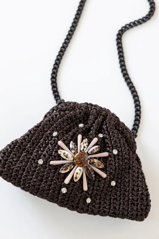 Raffelle Mini Game Crochet Clutch - Brown sold by Jones