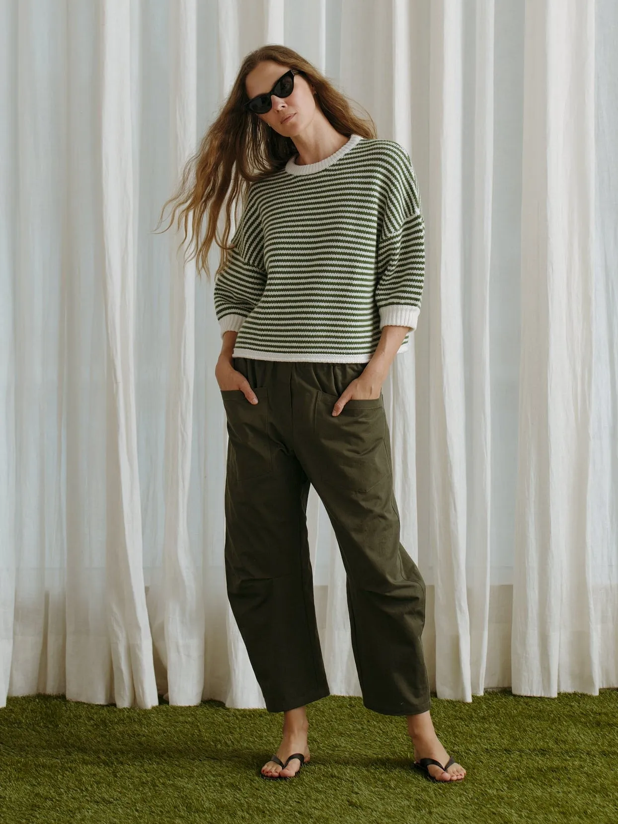 3/4 Sleeve Sweater - Green Ivory Stripe sold by Jones