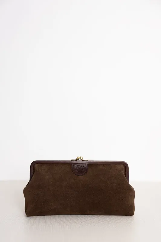 Suede Manuela Classic Clutch - Dark Brown sold by Jones