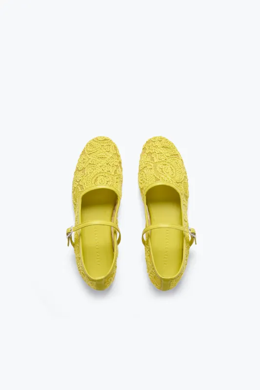 Laurel Mary Jane - Lime Jacquard Mesh made by Freda Salvador