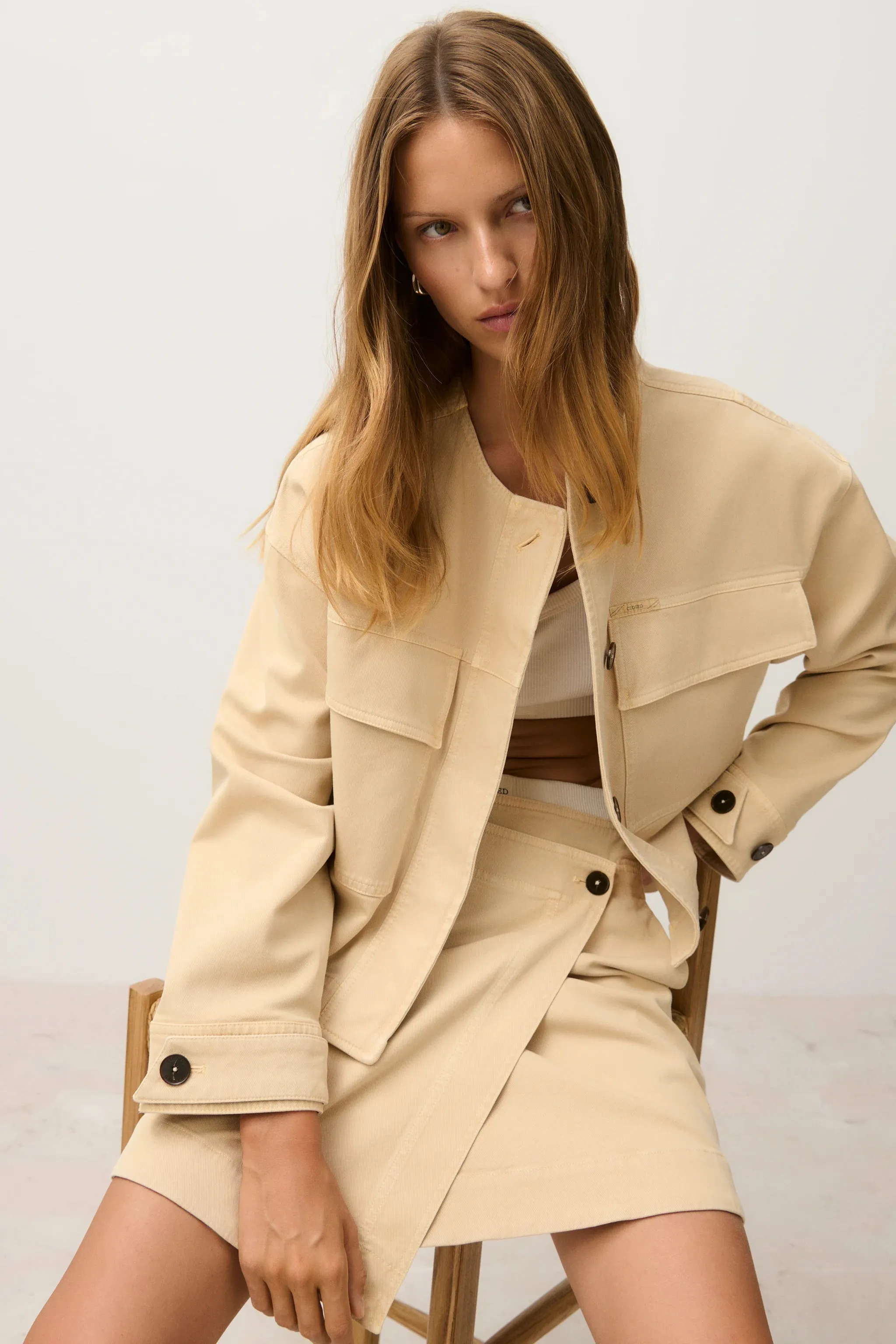Cropped Utility Jacket - Camel Beige sold by Jones