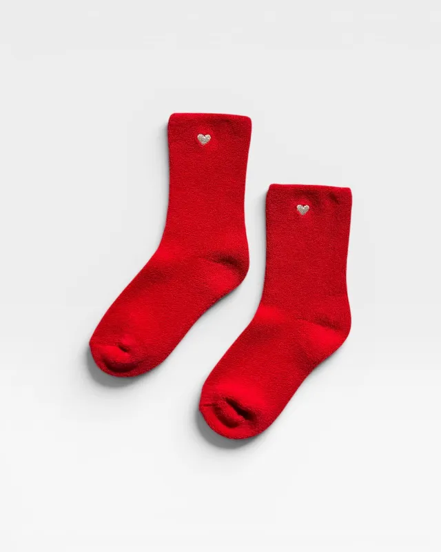Embroidered Cloud Socks - Red + White Heart made by Le Bon Shoppe