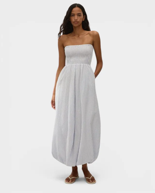 Lunaire Midi Dress Carmen Stripe - Light Blue made by Faithfull the Brand