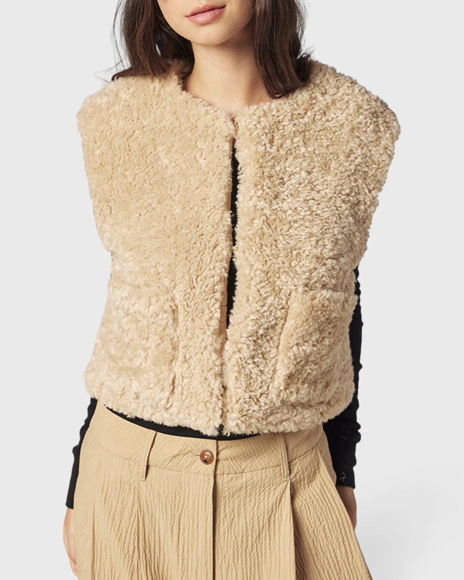 Reversible Fur Short Vest - Oatmeal/Beige sold by Jones