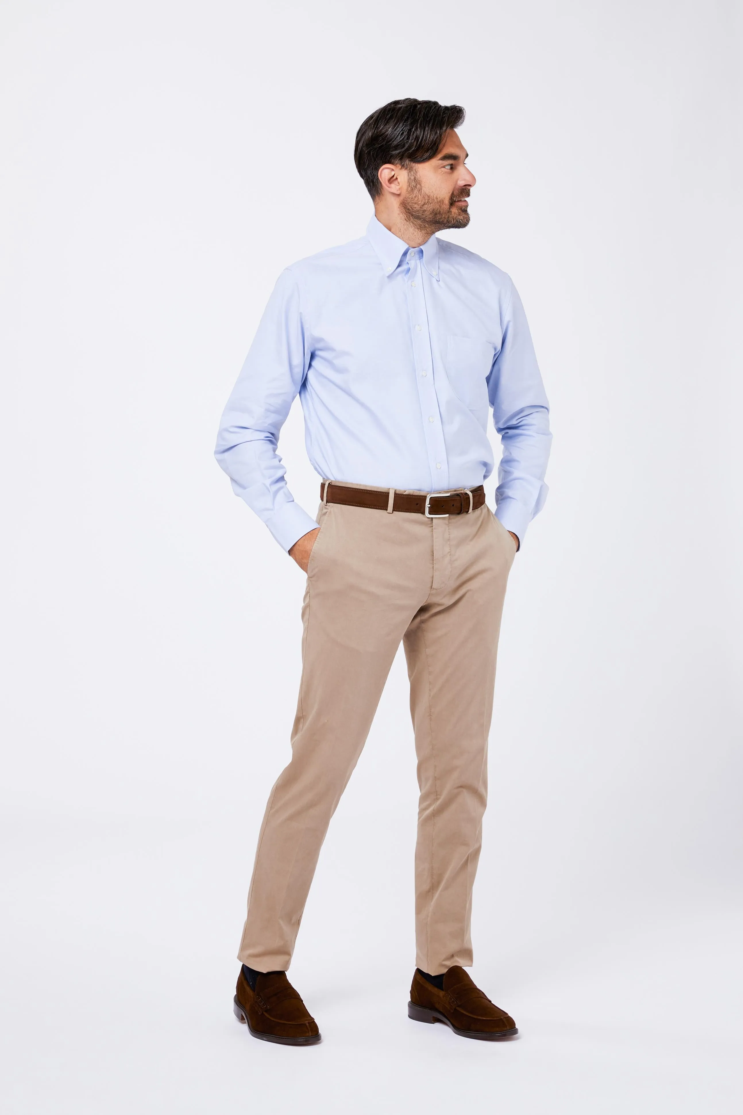 Camicia Celeste Cotone Oxford Unito Collo Button Down sold by principe di firenze