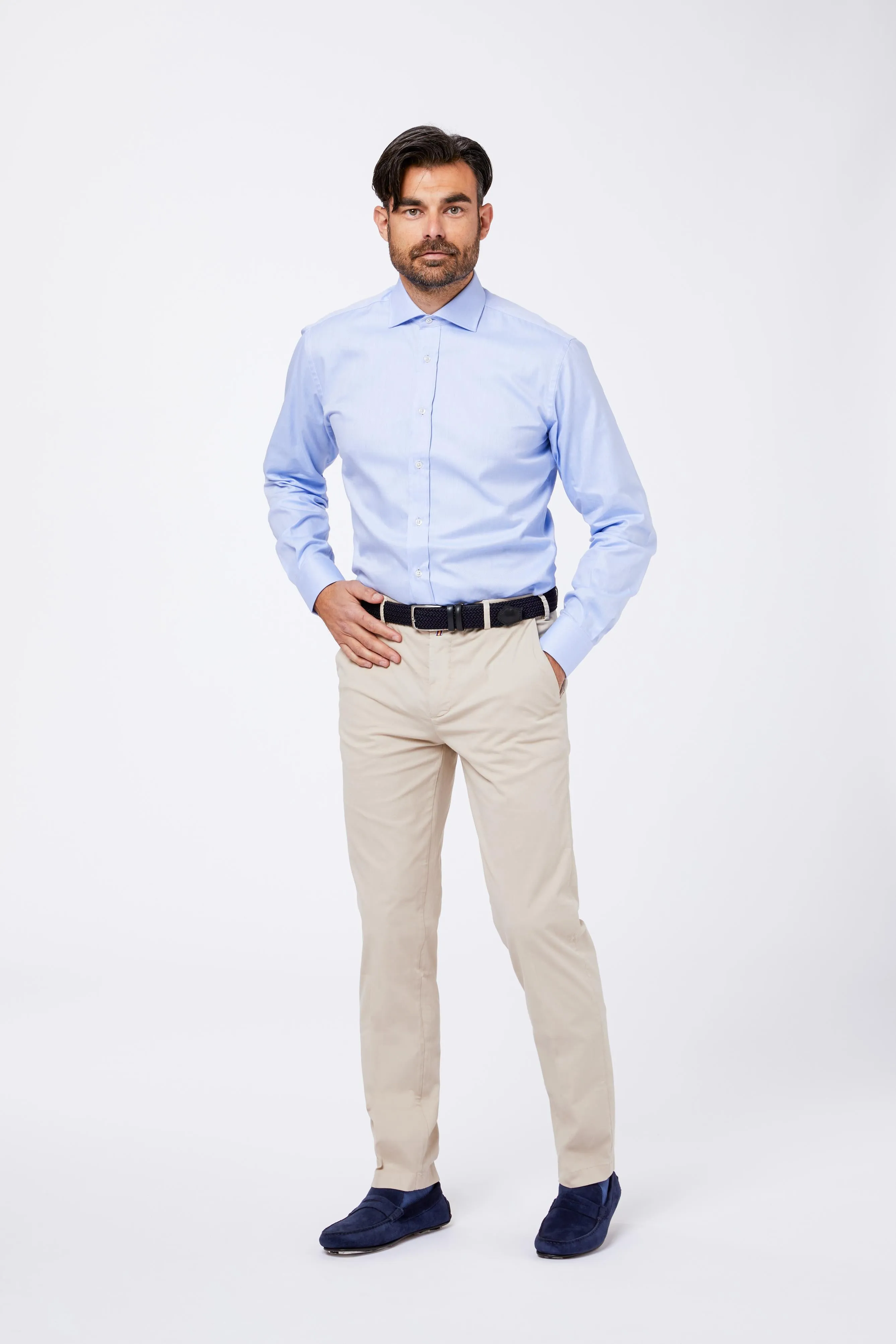 Camicia Azzurra Cotone Twil Collo Francese sold by principe di firenze