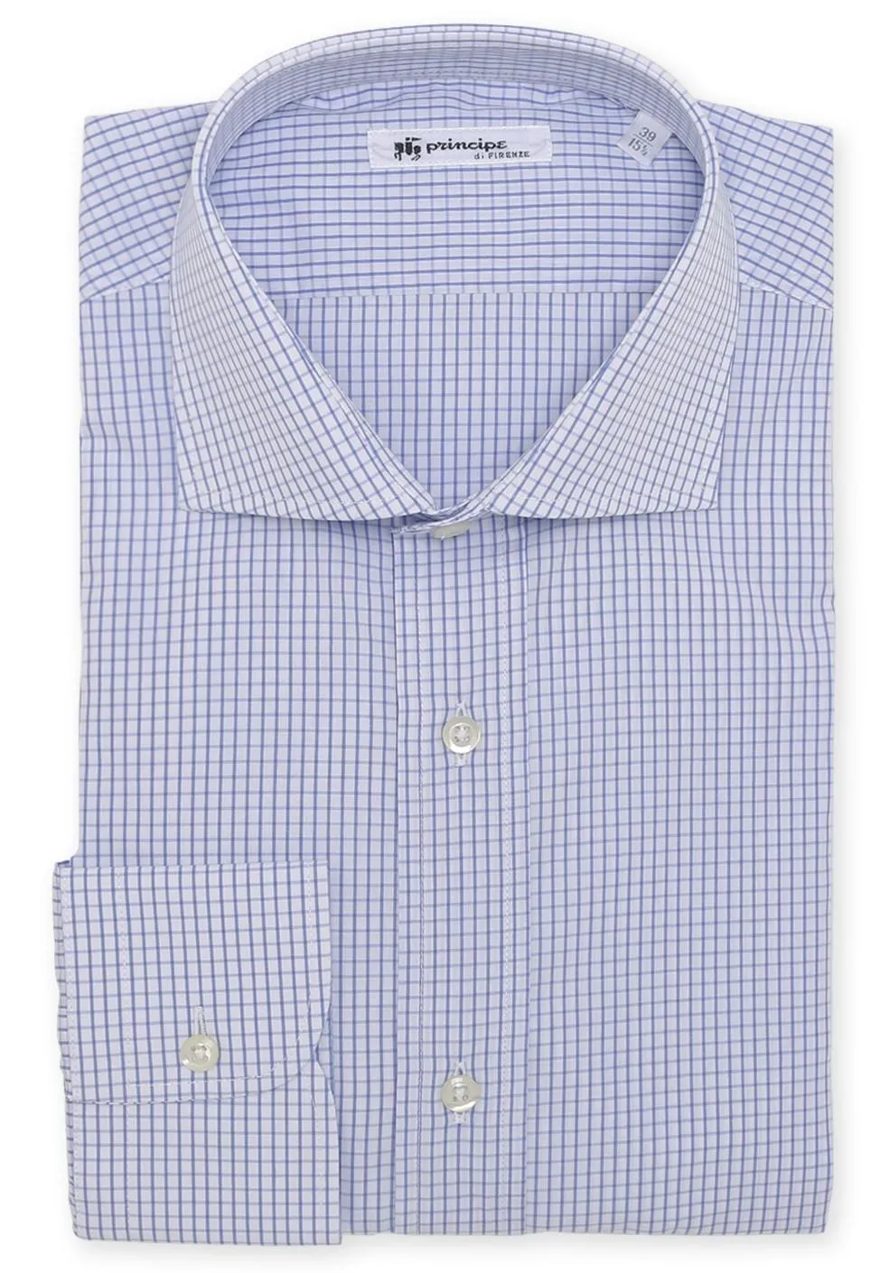 Camicia Celeste Cotone Quadrettato Collo Francese sold by principe di firenze product image thumbnail 4