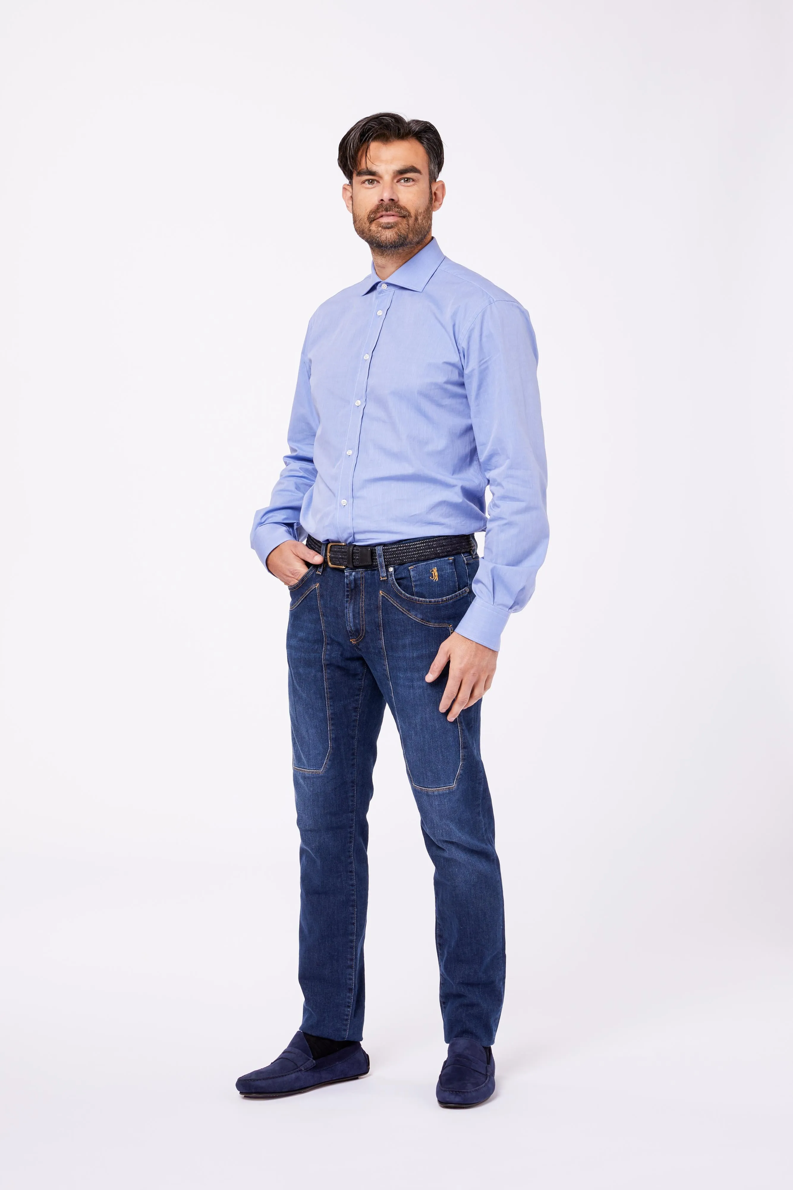 Camicia Azzurra Cotone Fil a Fil Collo Francese sold by principe di firenze