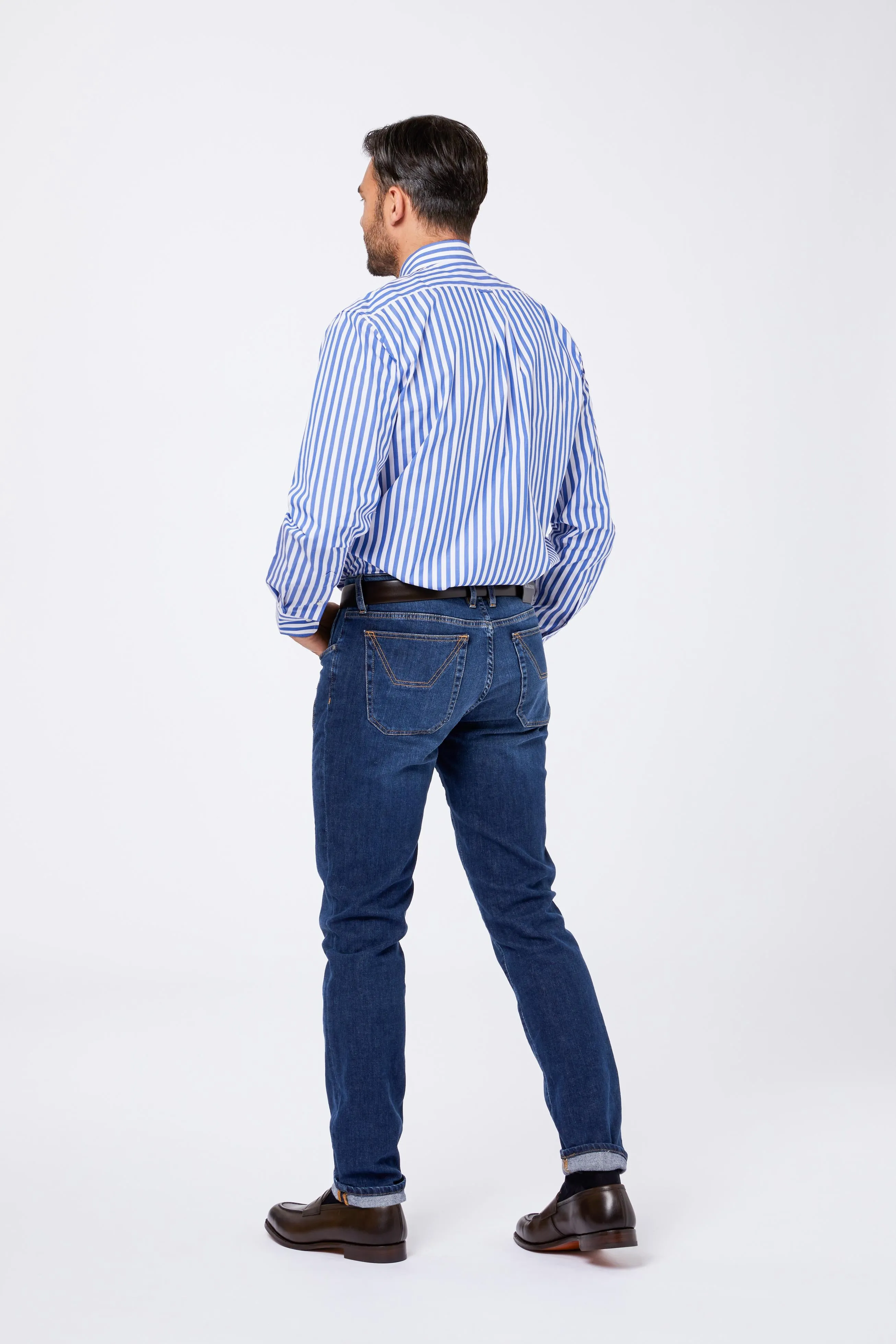 Camicia Celeste Cotone Riga Pari Larga Collo Button Down sold by principe di firenze product image thumbnail 2