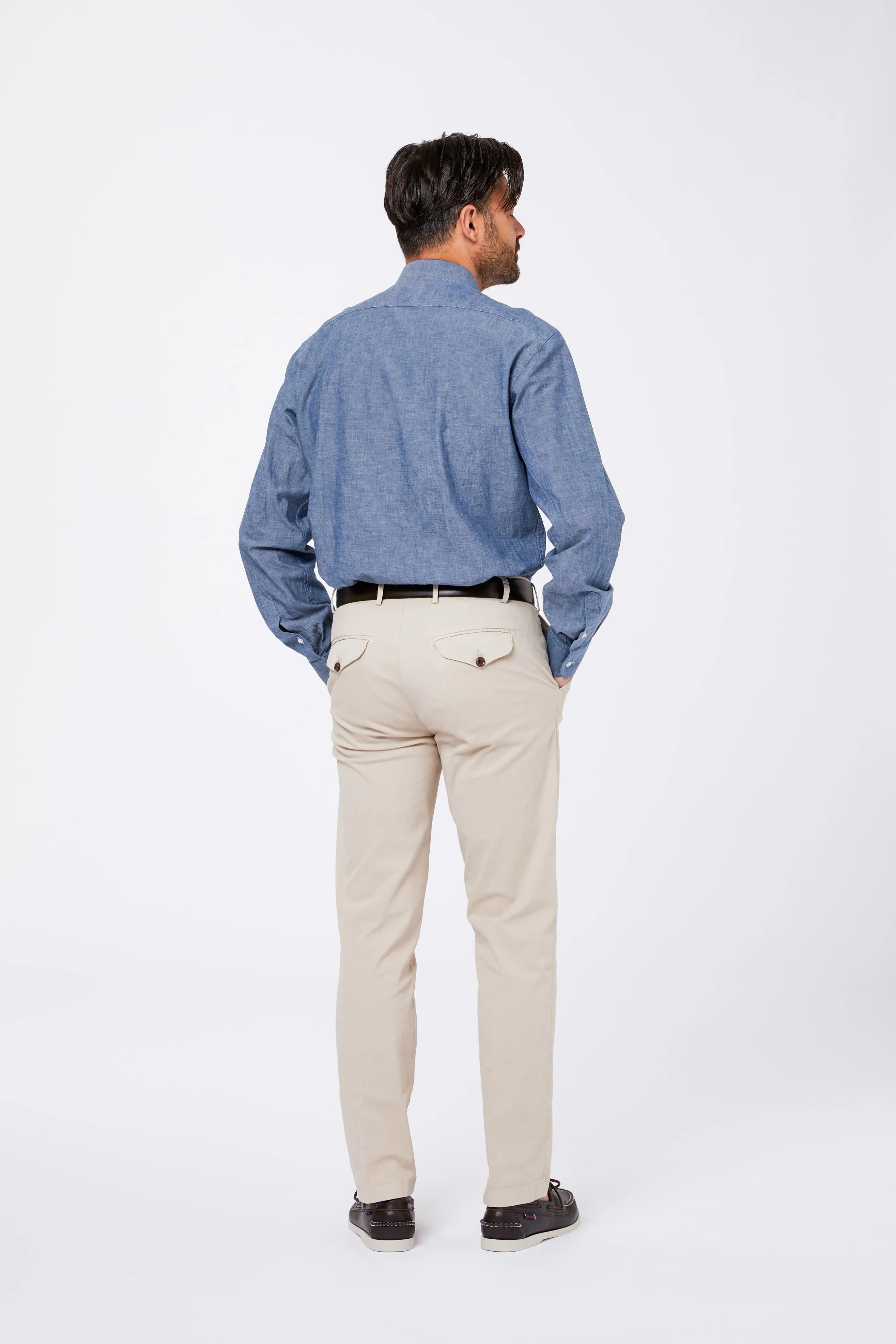 Camicia Celeste Cotone Chambray Unito Collo Francese sold by principe di firenze product image thumbnail 3