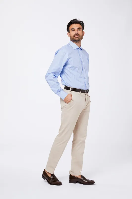Camicia Celeste Cotone Popeline Collo Francese made by principe di firenze