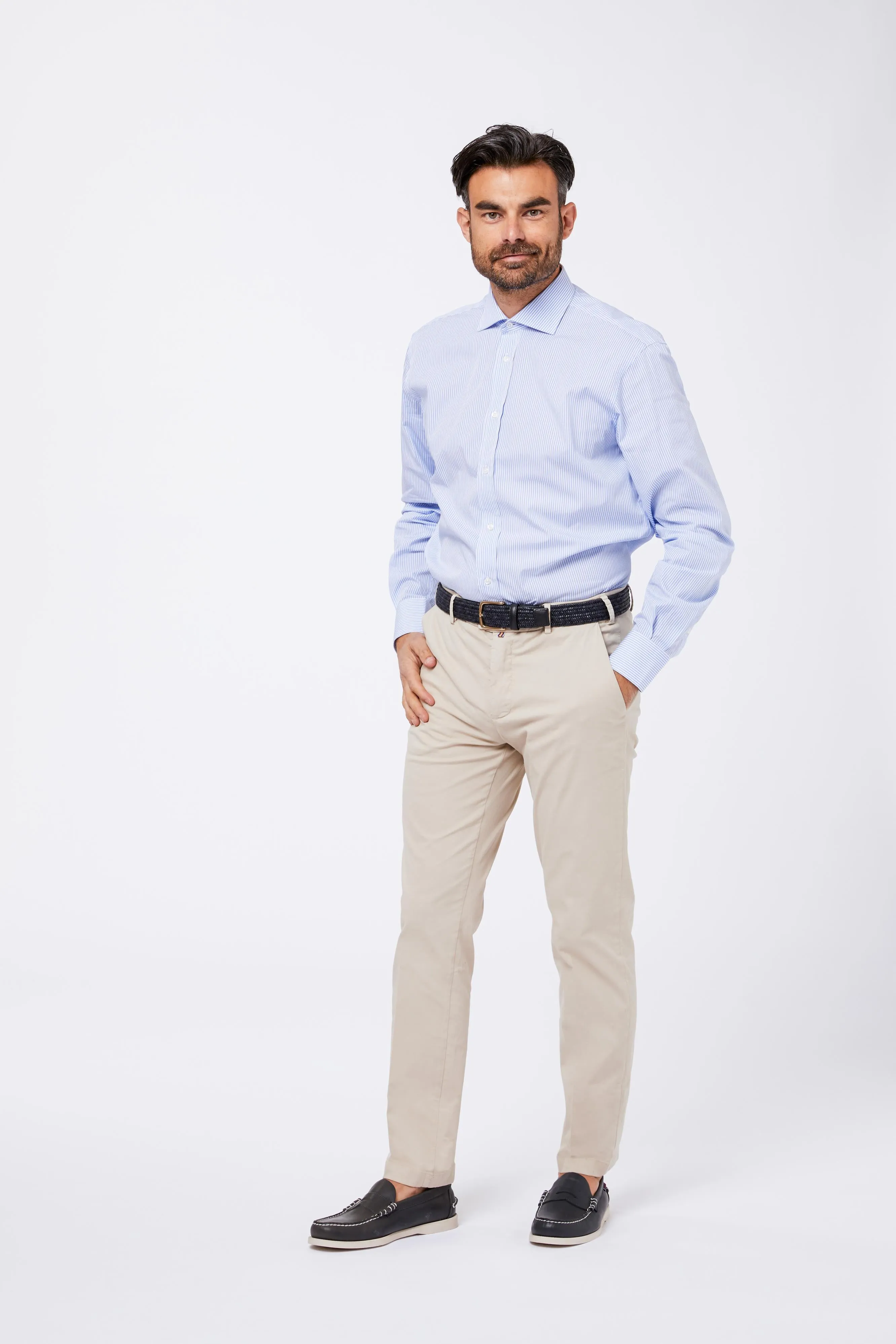 Camicia Celeste Cotone Collo Francese sold by principe di firenze