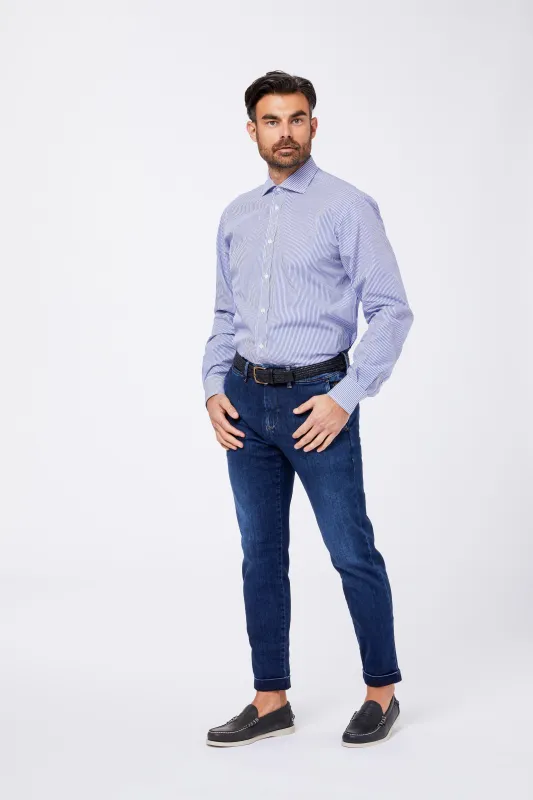 Camicia Azzurra Cotone Collo Francese made by principe di firenze