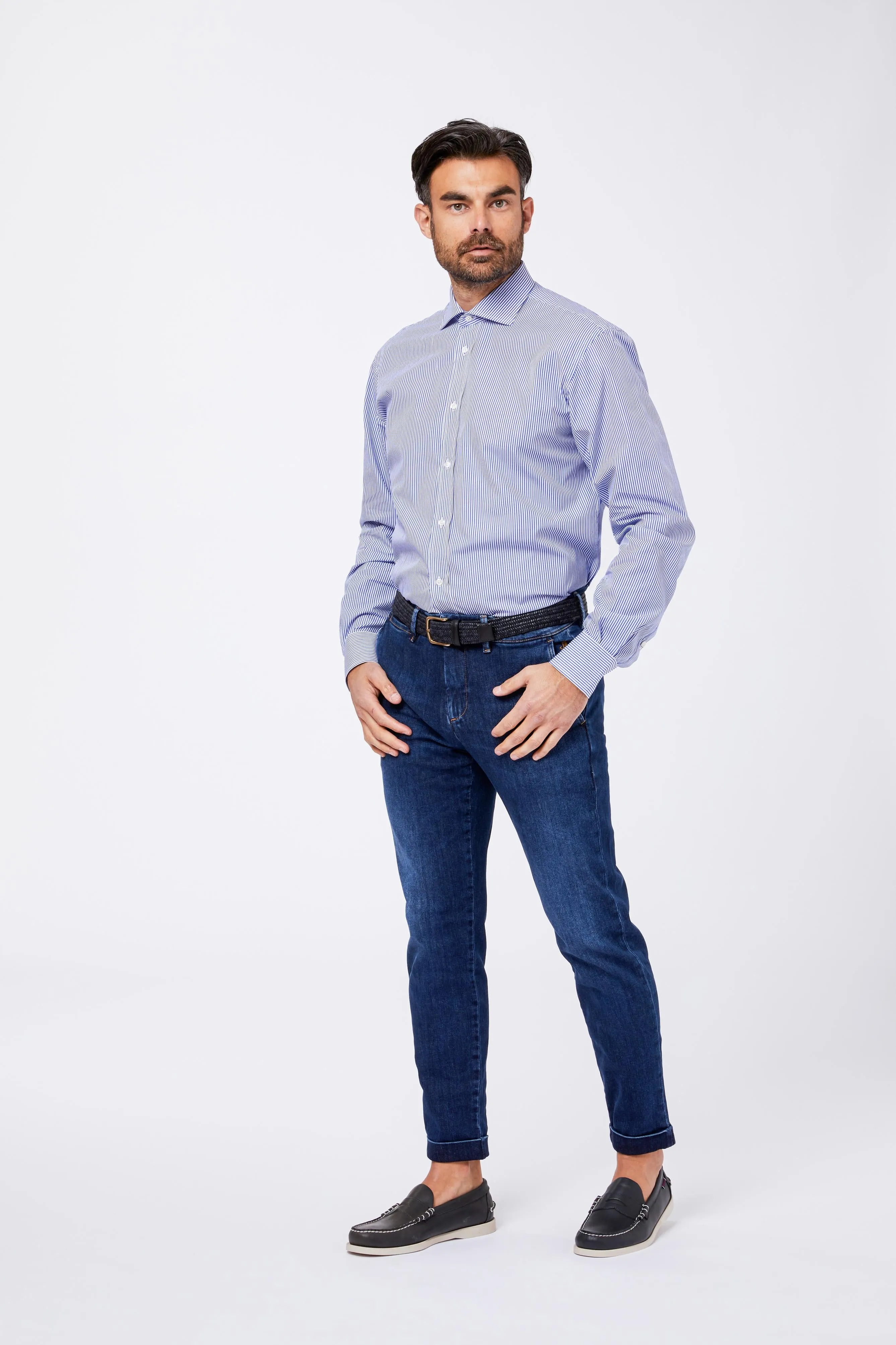 Camicia Azzurra Cotone Collo Francese sold by principe di firenze