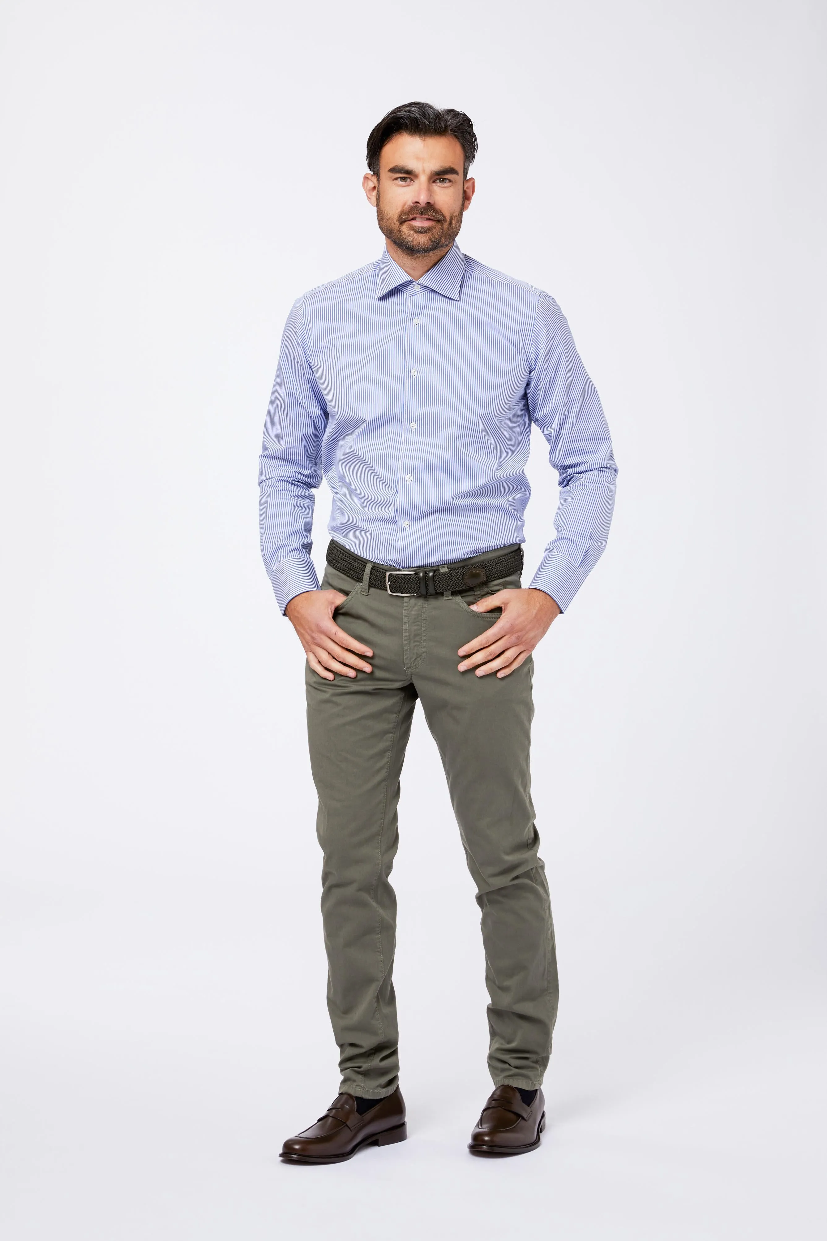 Camicia Azzurra Popeline Bastone Collo Mezzo Francese sold by principe di firenze