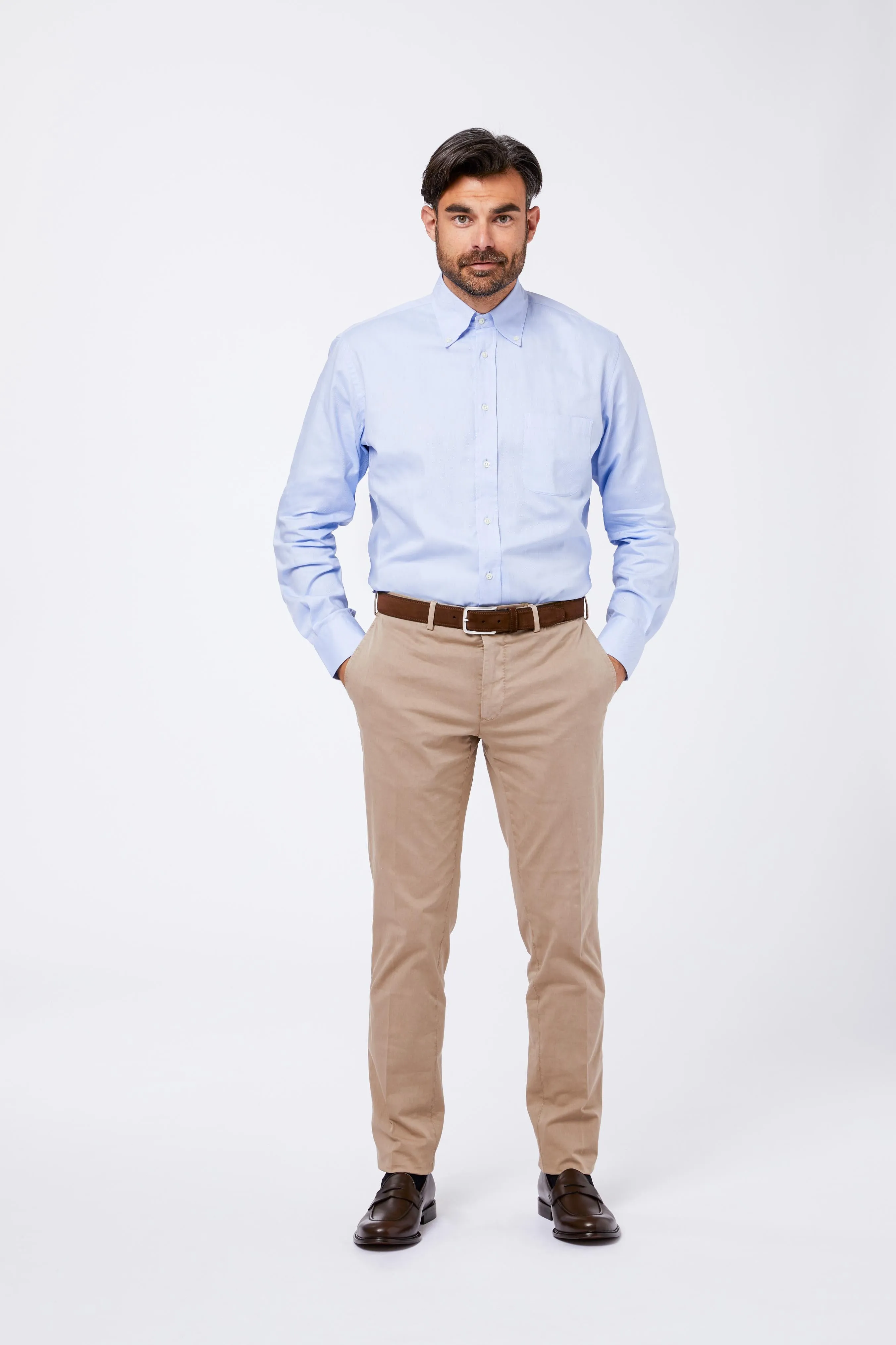 Camicia Azzurra Giro Inglese Collo Button Down sold by principe di firenze