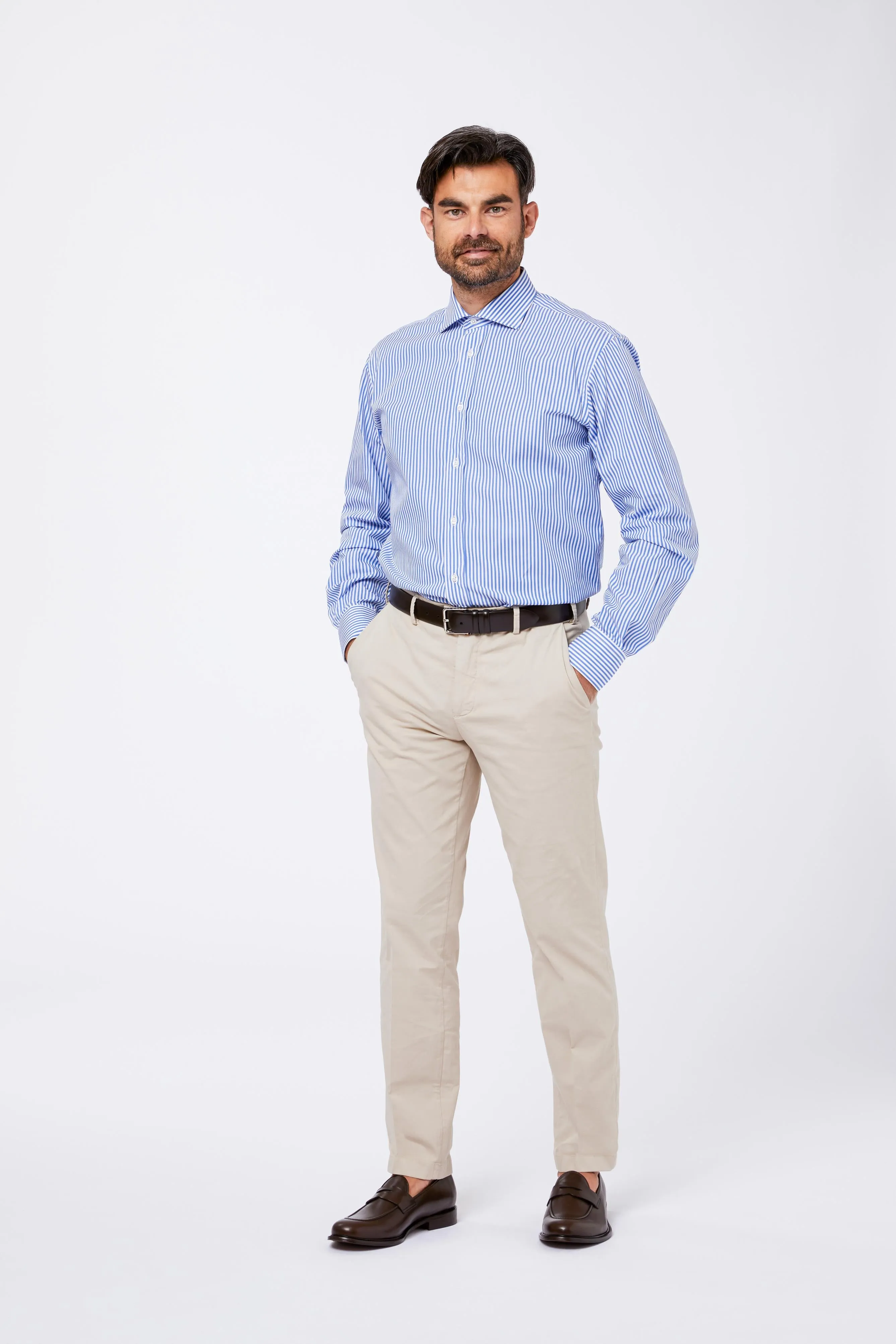 Camicia Azzurra Cotone Popeline Collo Francese<BR/> sold by principe di firenze