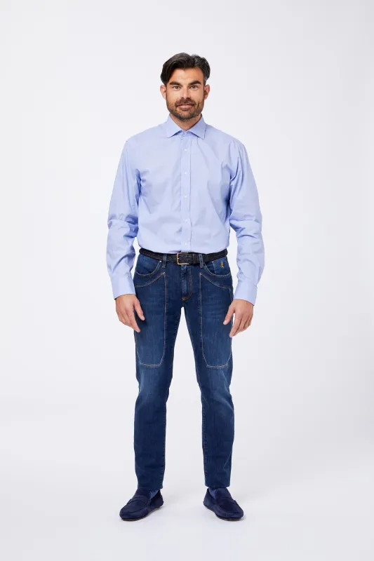 Camicia Azzurra Cotone Fil a Fil Collo Francese made by principe di firenze