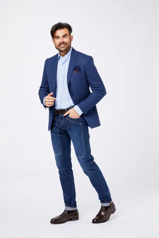 Camicia Celeste Lino Collo Button Down made by principe di firenze