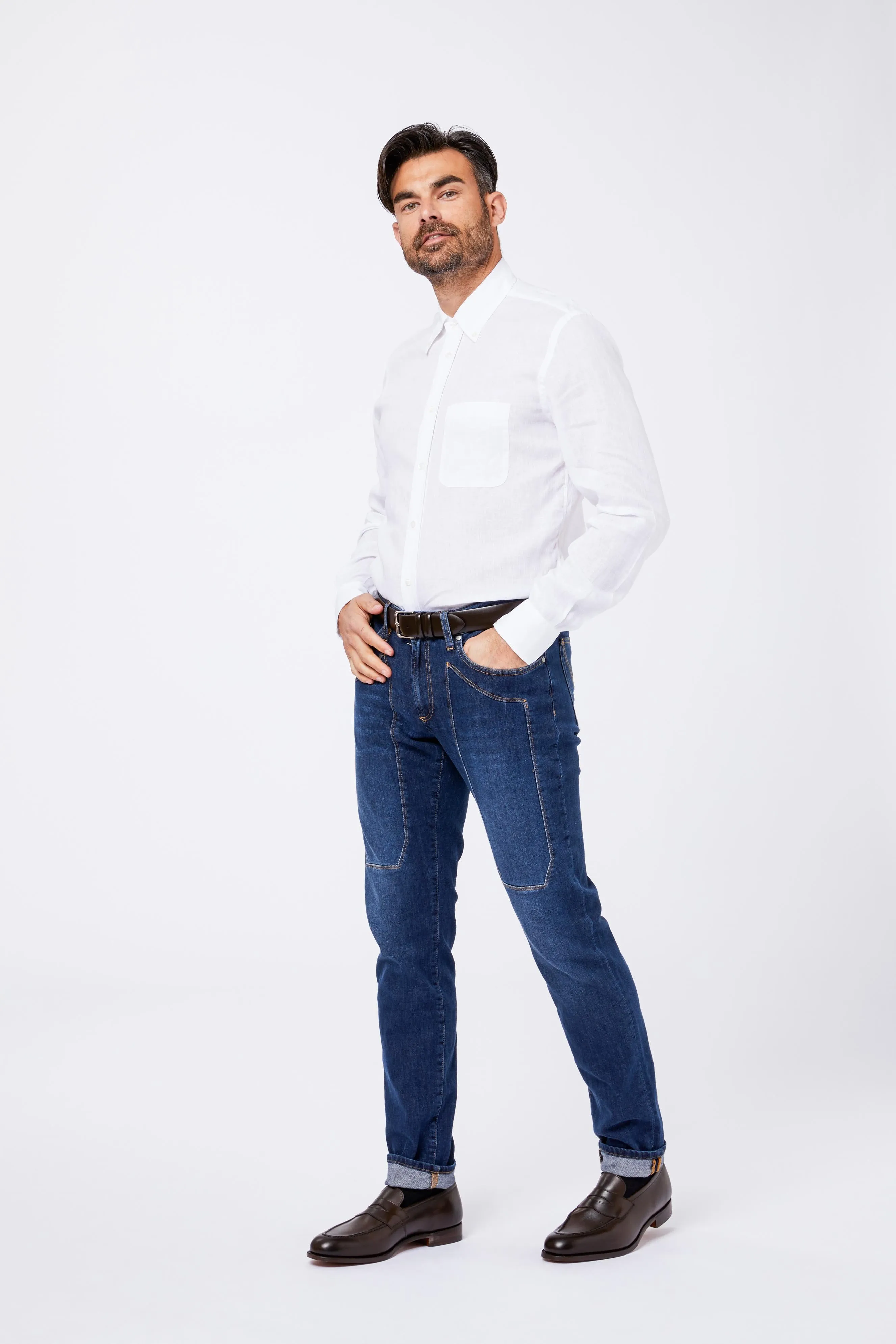 Camicia Bianca Lino Collo Button Down sold by principe di firenze