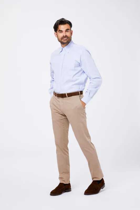 Camicia Celeste Cotone Ottoman Collo Button Down made by principe di firenze