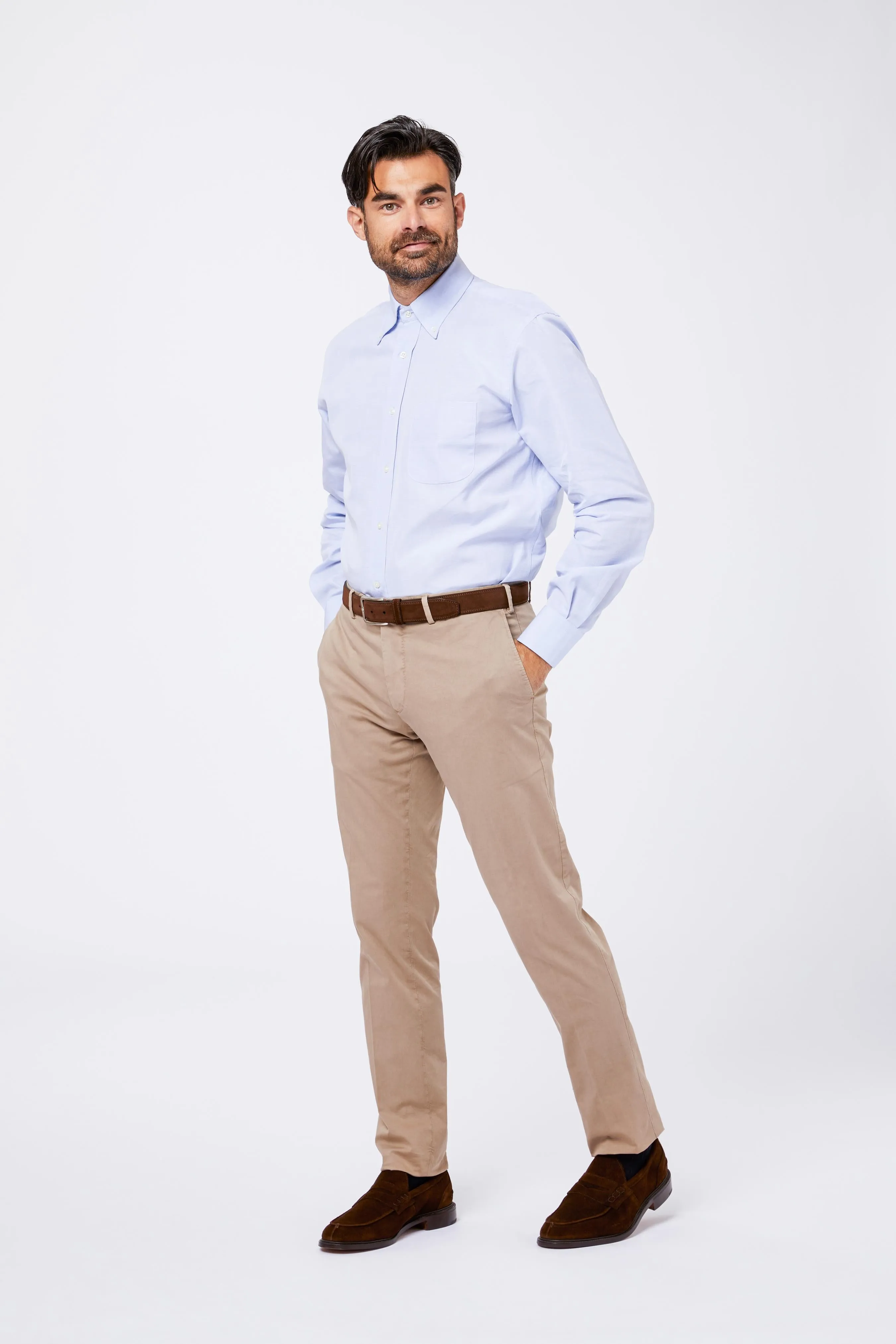 Camicia Celeste Cotone Ottoman Collo Button Down sold by principe di firenze