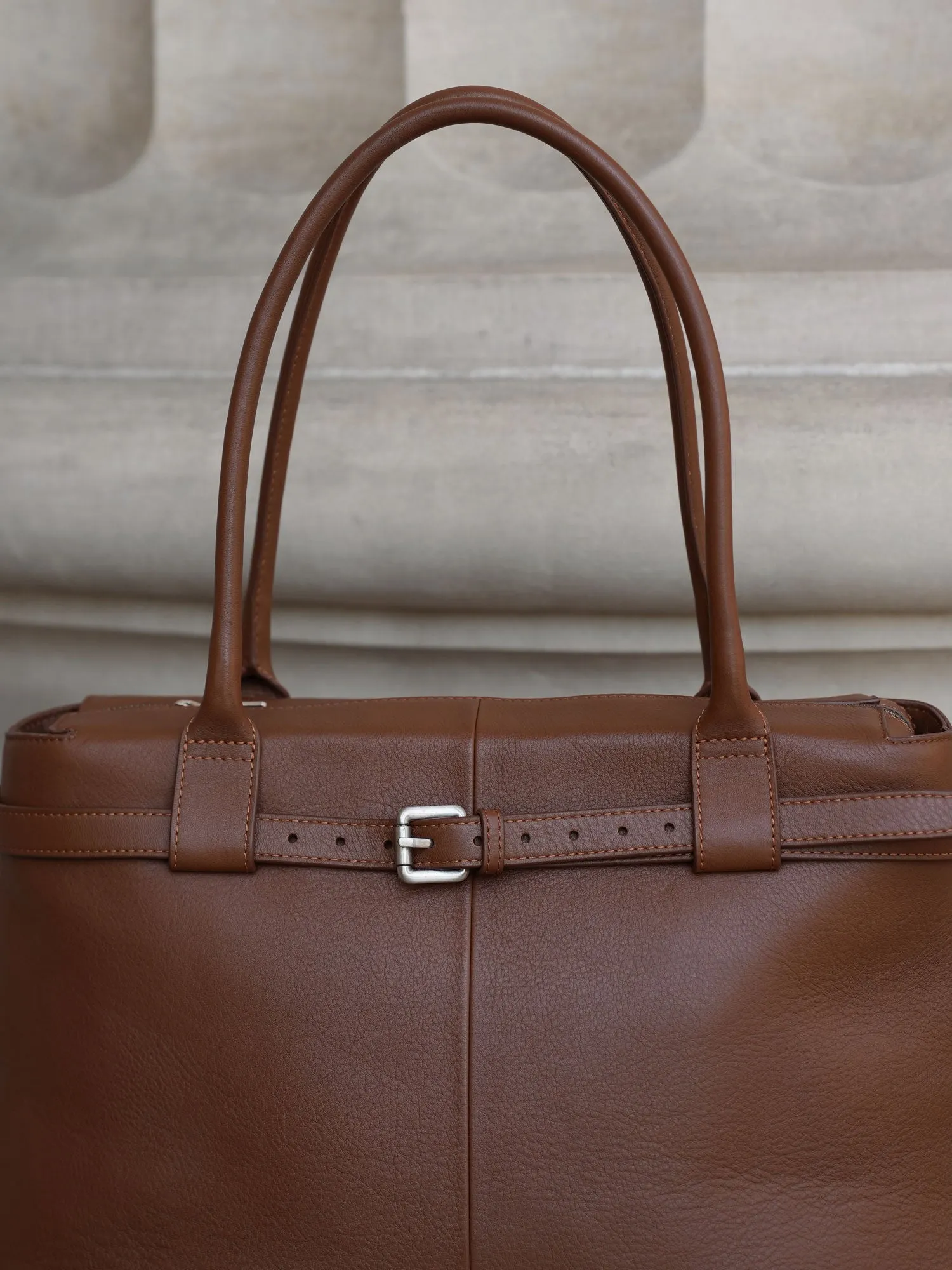 The Paris Commuter Tote — Tan, thin belt sold by Wolff Studios