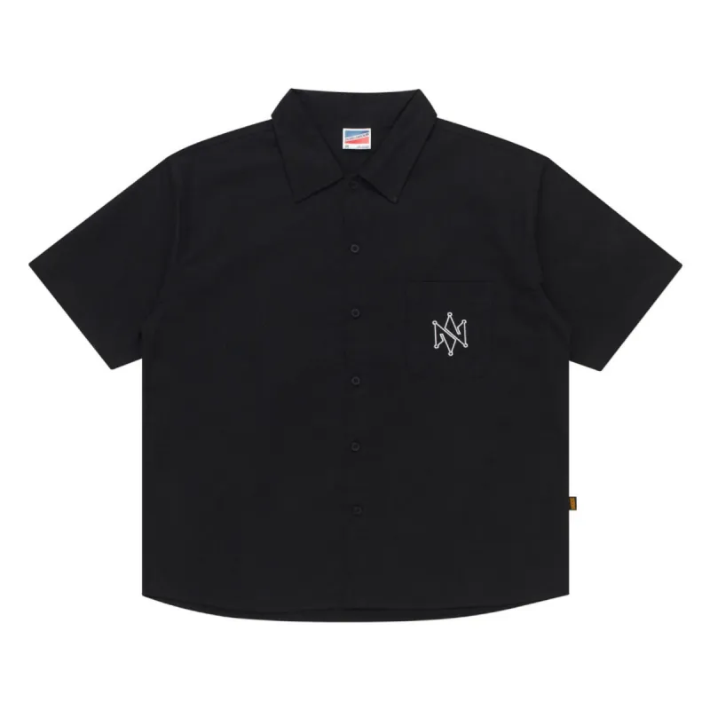 Shortsleeve Shirt Boxy Oversize Spread Collar QILLE BLACK sold by Screamous