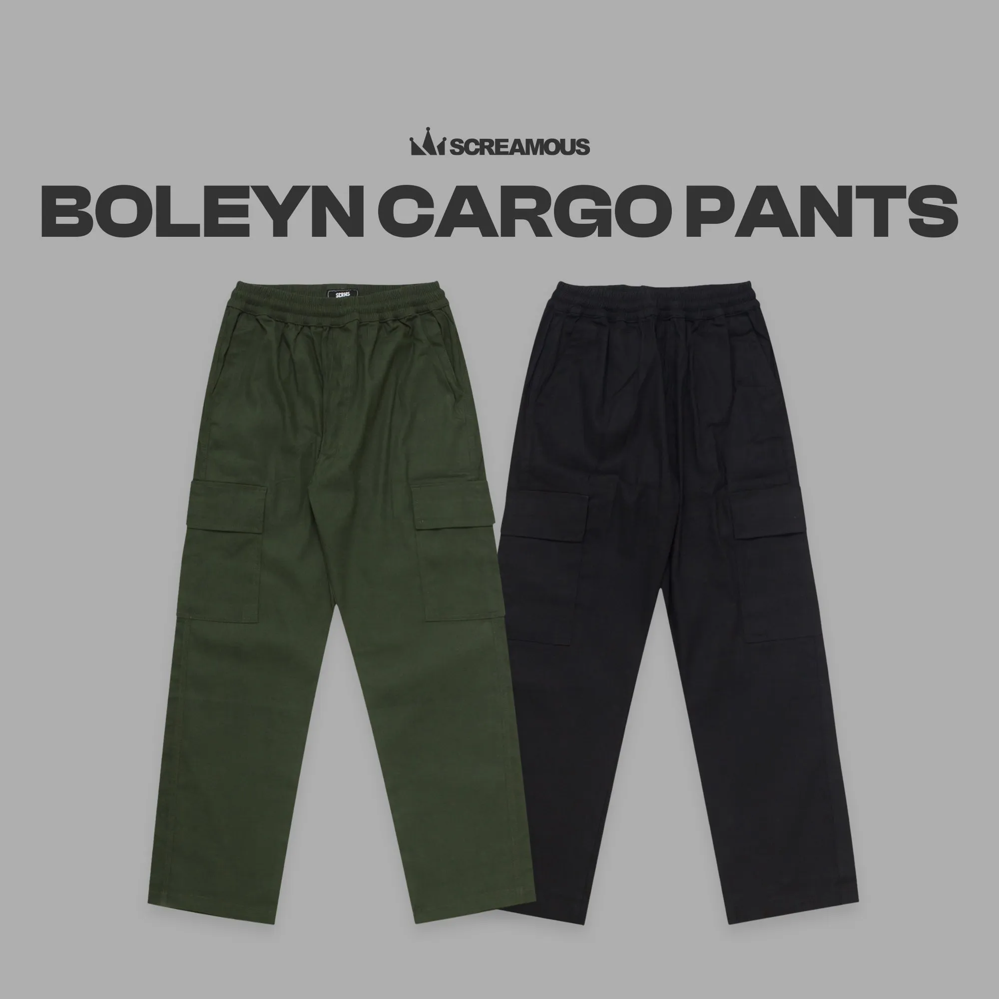 Long Cargo Pants Relaxed Fit BOLEYN BLACK sold by Screamous