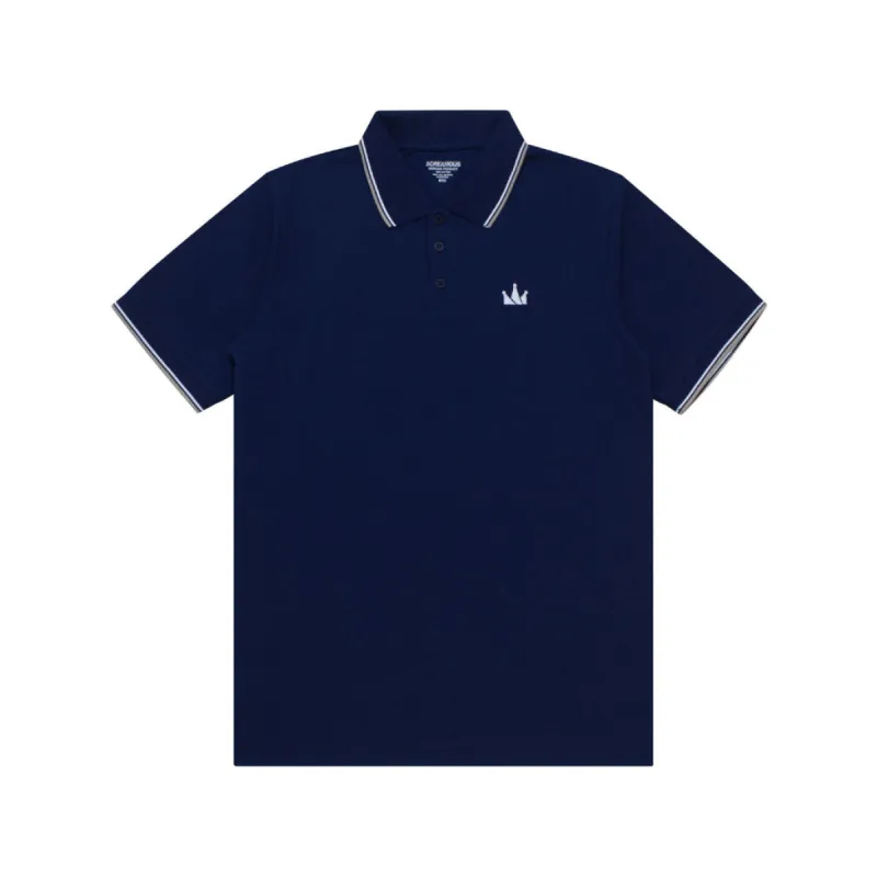 Polo Shirt CROWN LINE WHITE NAVY BLUE made by Screamous