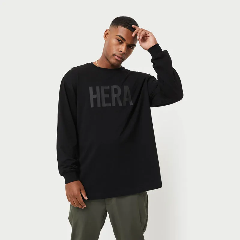 REWEAR Mens Label Long Sleeve Oversized T-Shirt - Black made by HERA