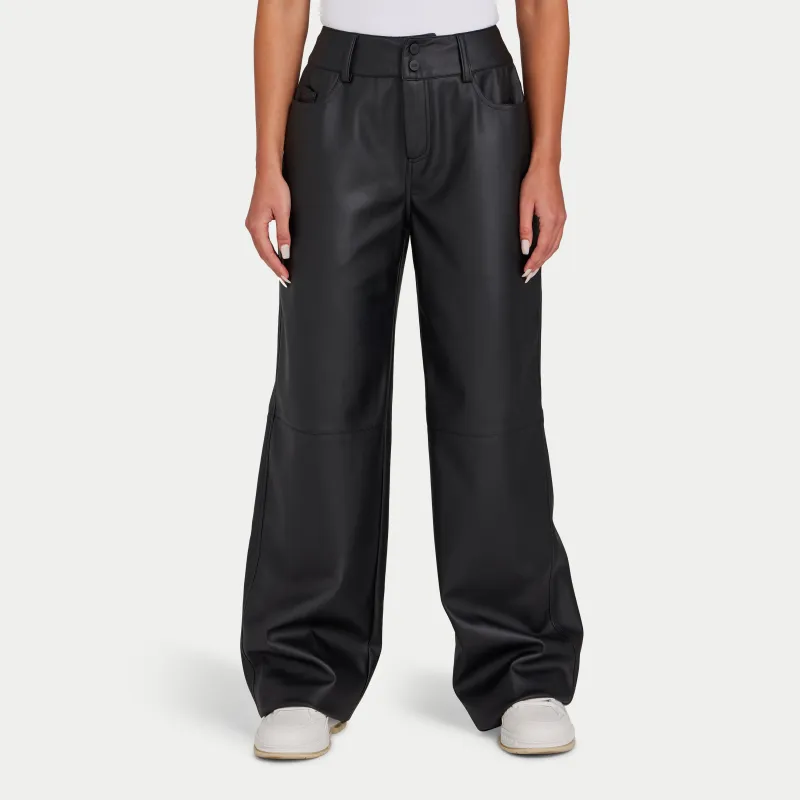 REWEAR Womens Faux Leather Wide Leg Trouser - Black made by HERA