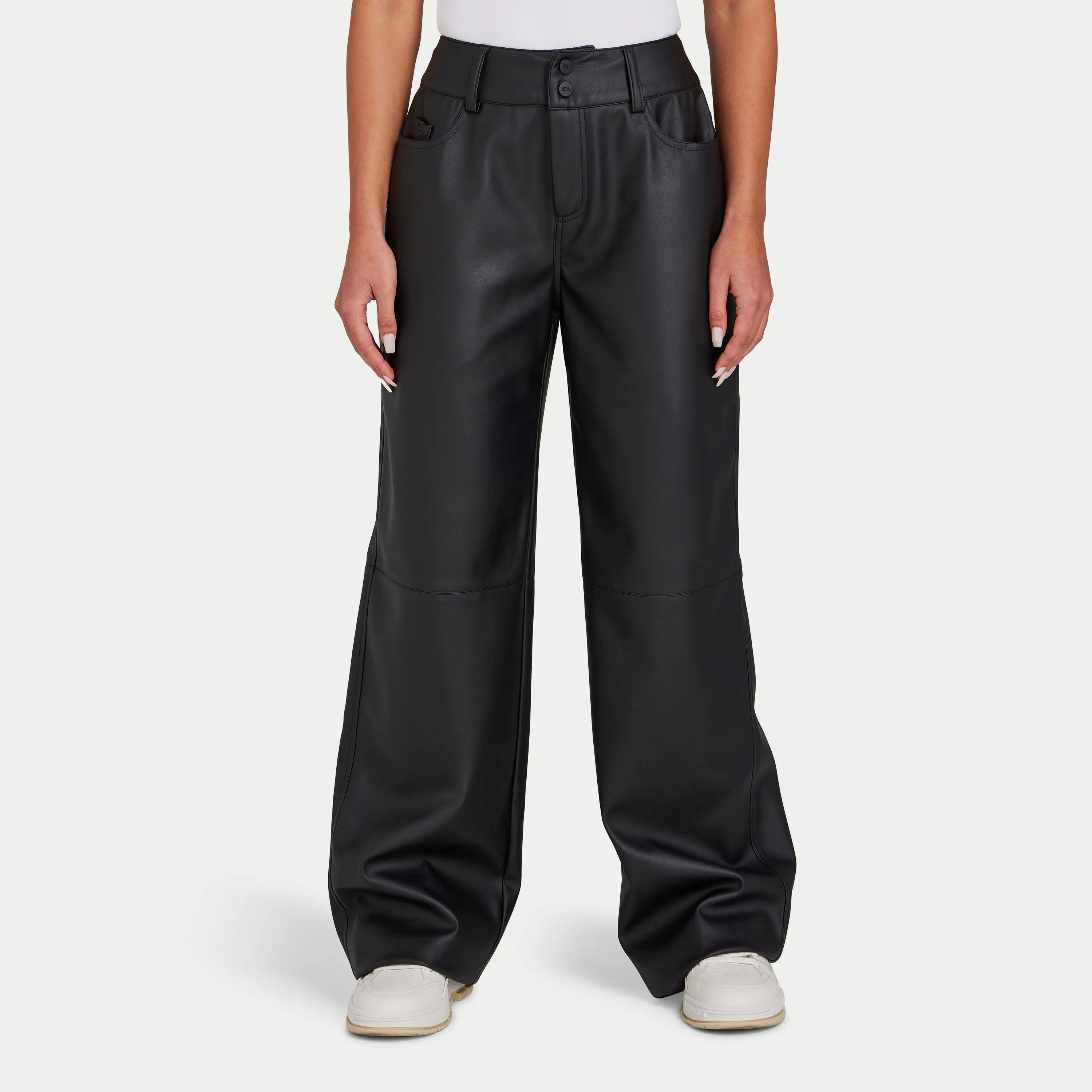 REWEAR Womens Faux Leather Wide Leg Trouser - Black sold by HERA