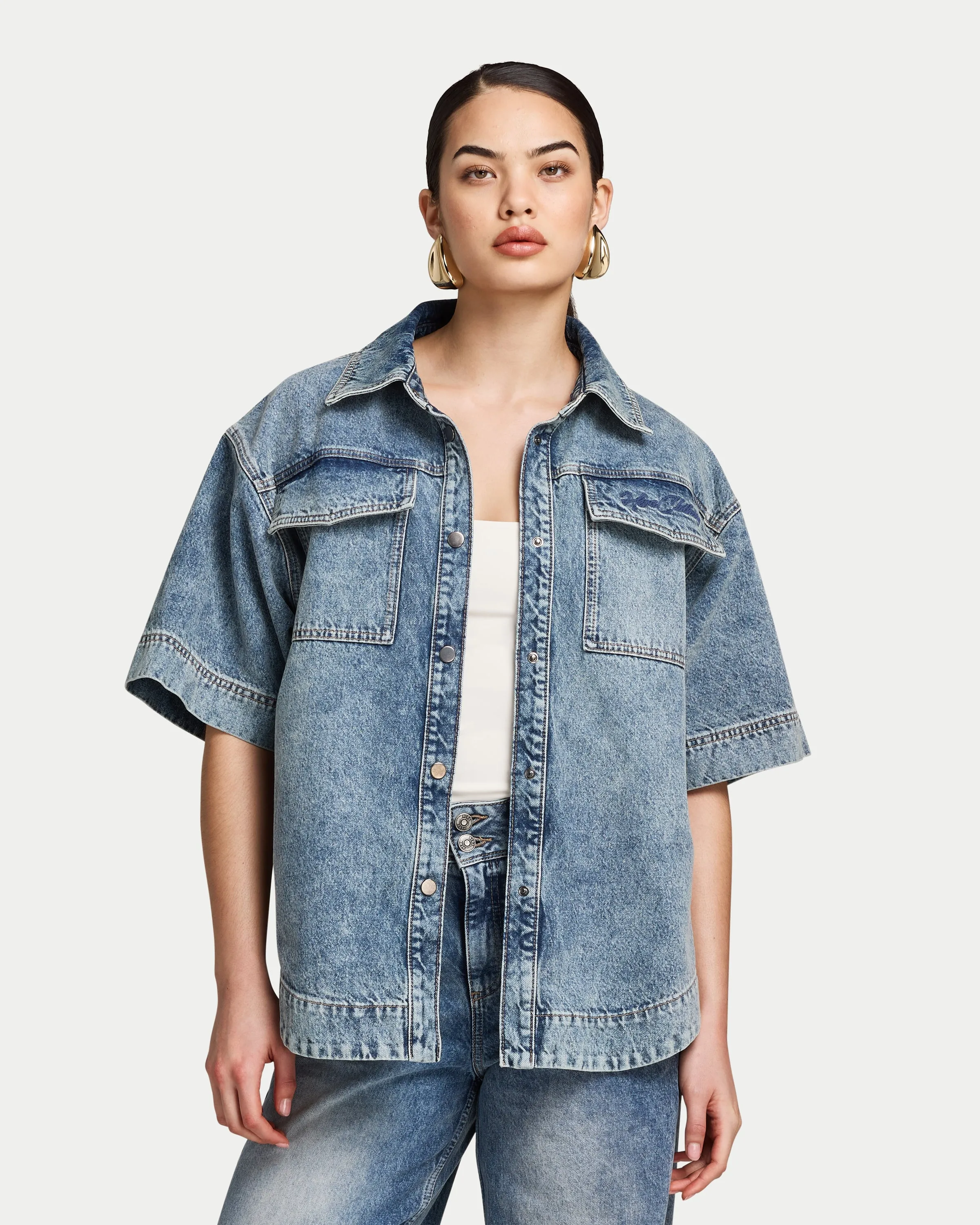 Womens Denim Short Sleeve Shirt sold by HERA