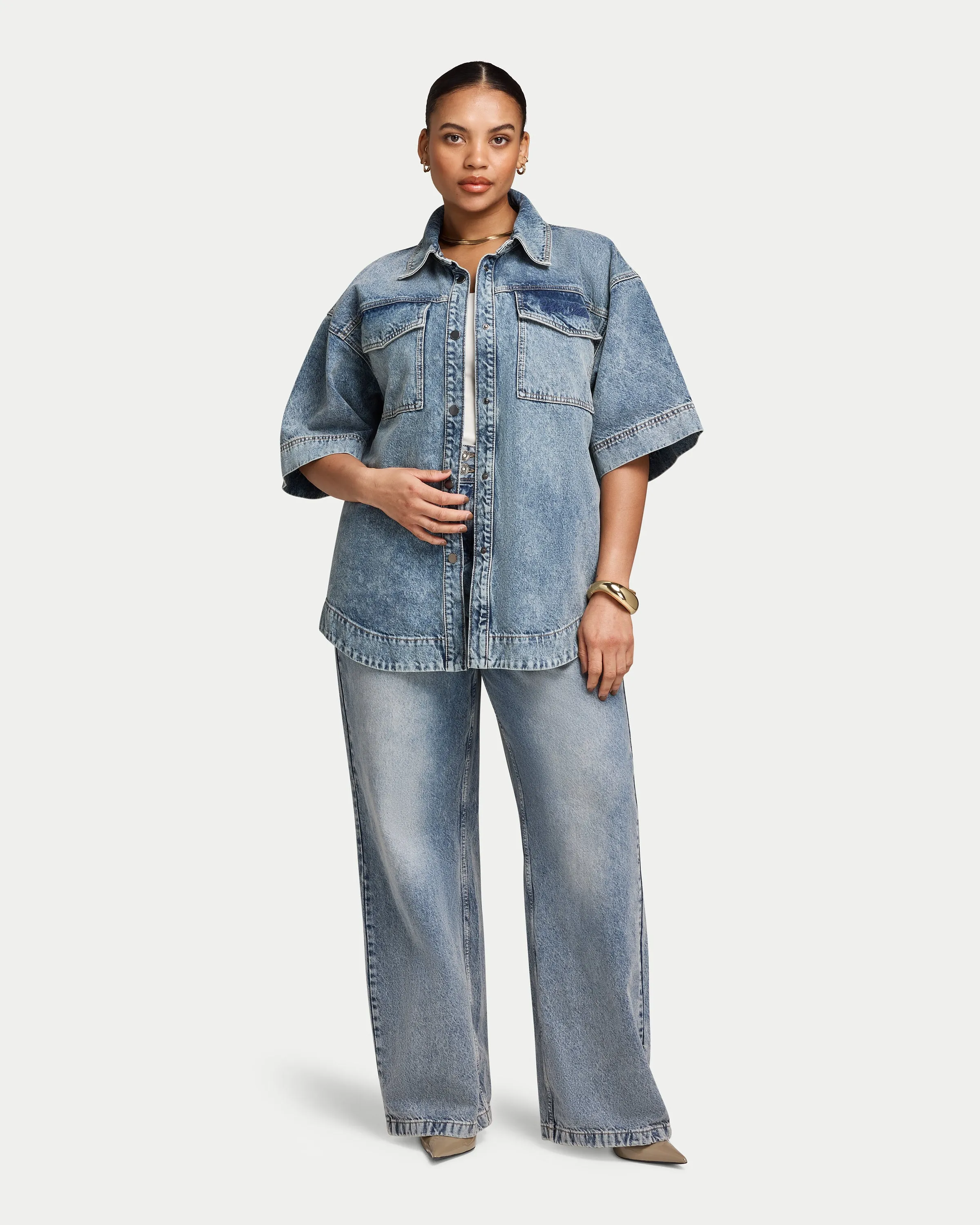 Womens Denim Short Sleeve Shirt sold by HERA product image thumbnail 5
