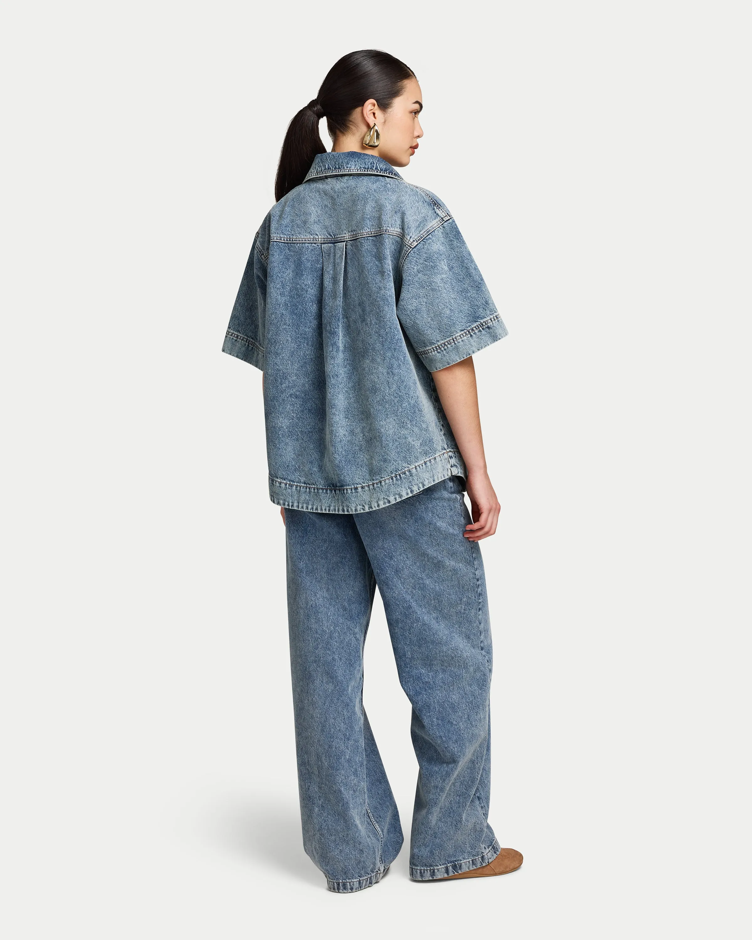 Womens Denim Short Sleeve Shirt sold by HERA product image thumbnail 4